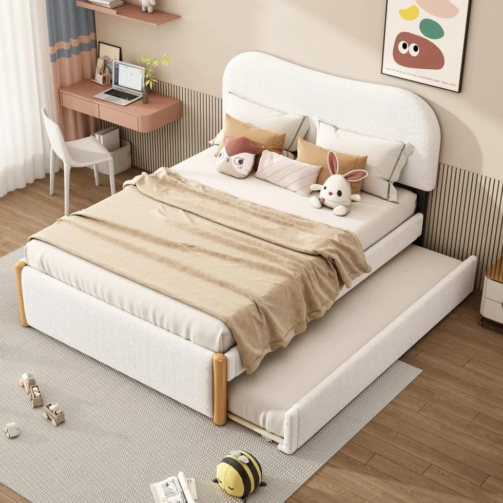 Cama nido de 140 x 200 cm con cama nido, cama infantil con somier de láminas, cama de invitados, diseño minimalista, color blanco