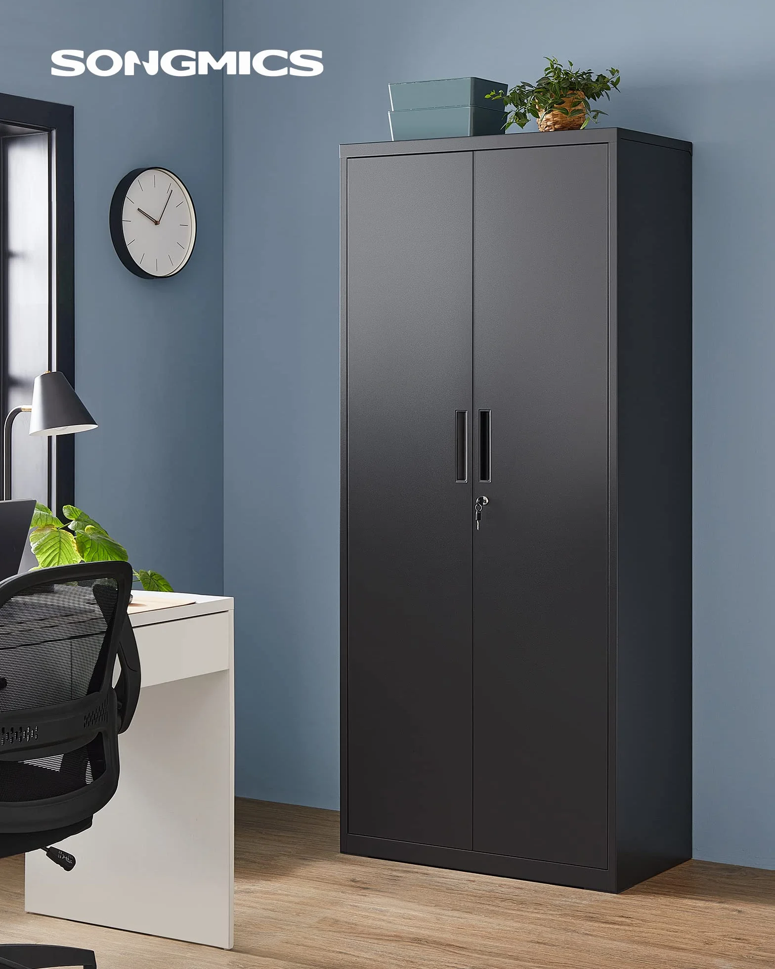 SONGMICS Armario de Garaje 5 Estantes 2 Puertas 40x80x180 cm Negro Mate OMC015B01