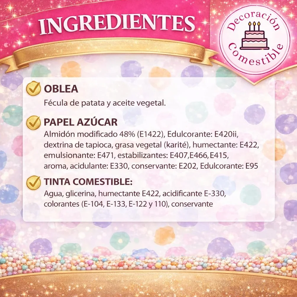 FOTO para PASTEL COMESTIBLE, oblea personalizada nombre y edad, Medida RECTANGULAR