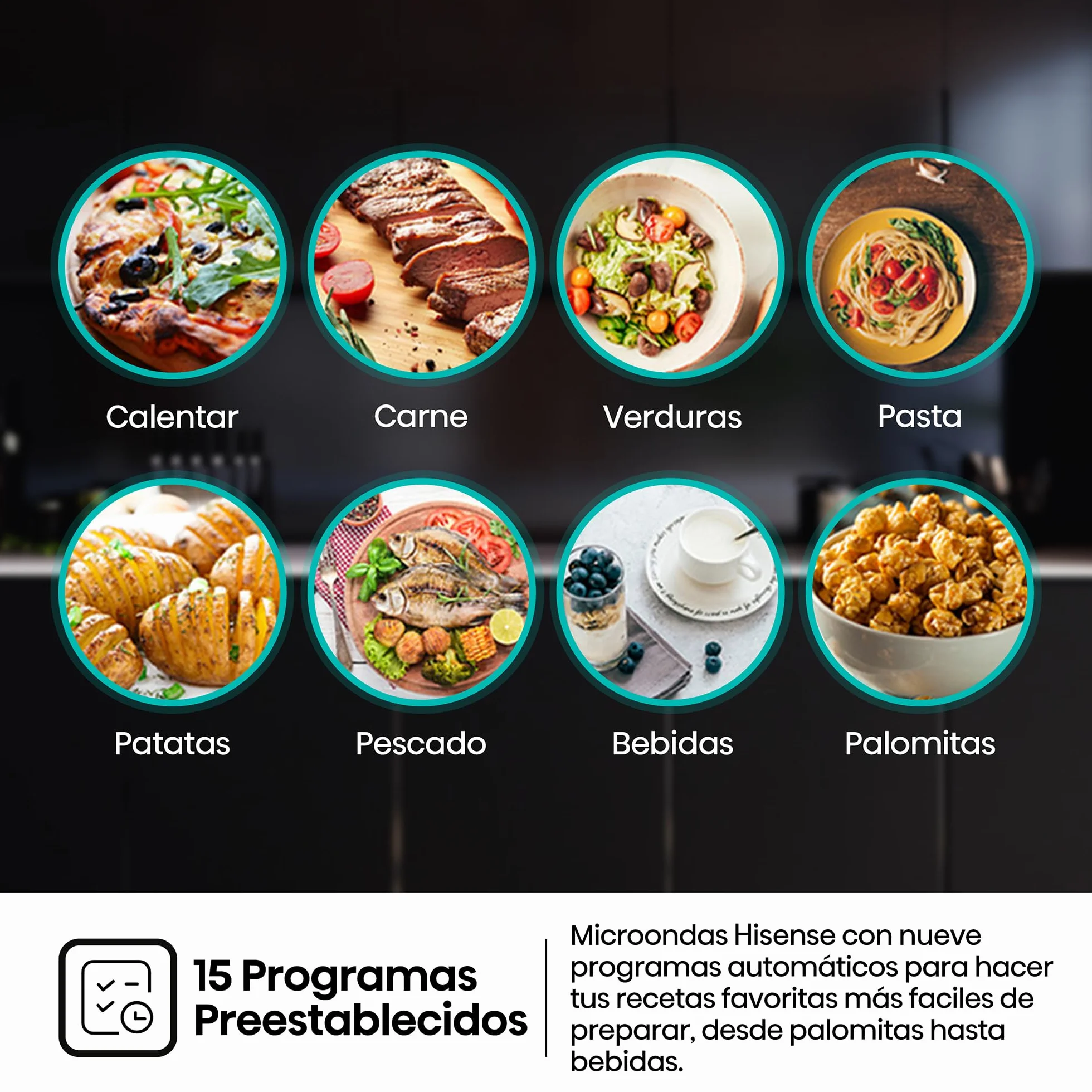 Hisense BIM320G41X - Microondas Integrable, 1000W, 20L, Alto 38.8cm x Ancho 59.5cm, Color Inox, 5 Niveles de Potencia, 15 Programas Preestablecidos, Grill Combo, Descongelar por Tiempo o Peso