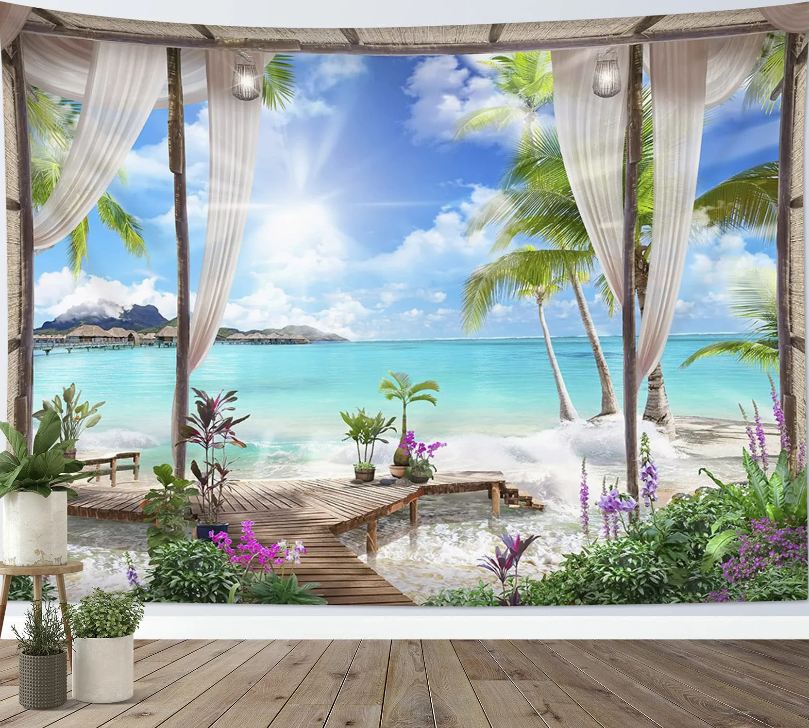 Tapiz de Pared Océano turquesa 200x150cm Colgar Pared Playa Tela Paisaje Isla Tropical Decoración Sala Dormitorio