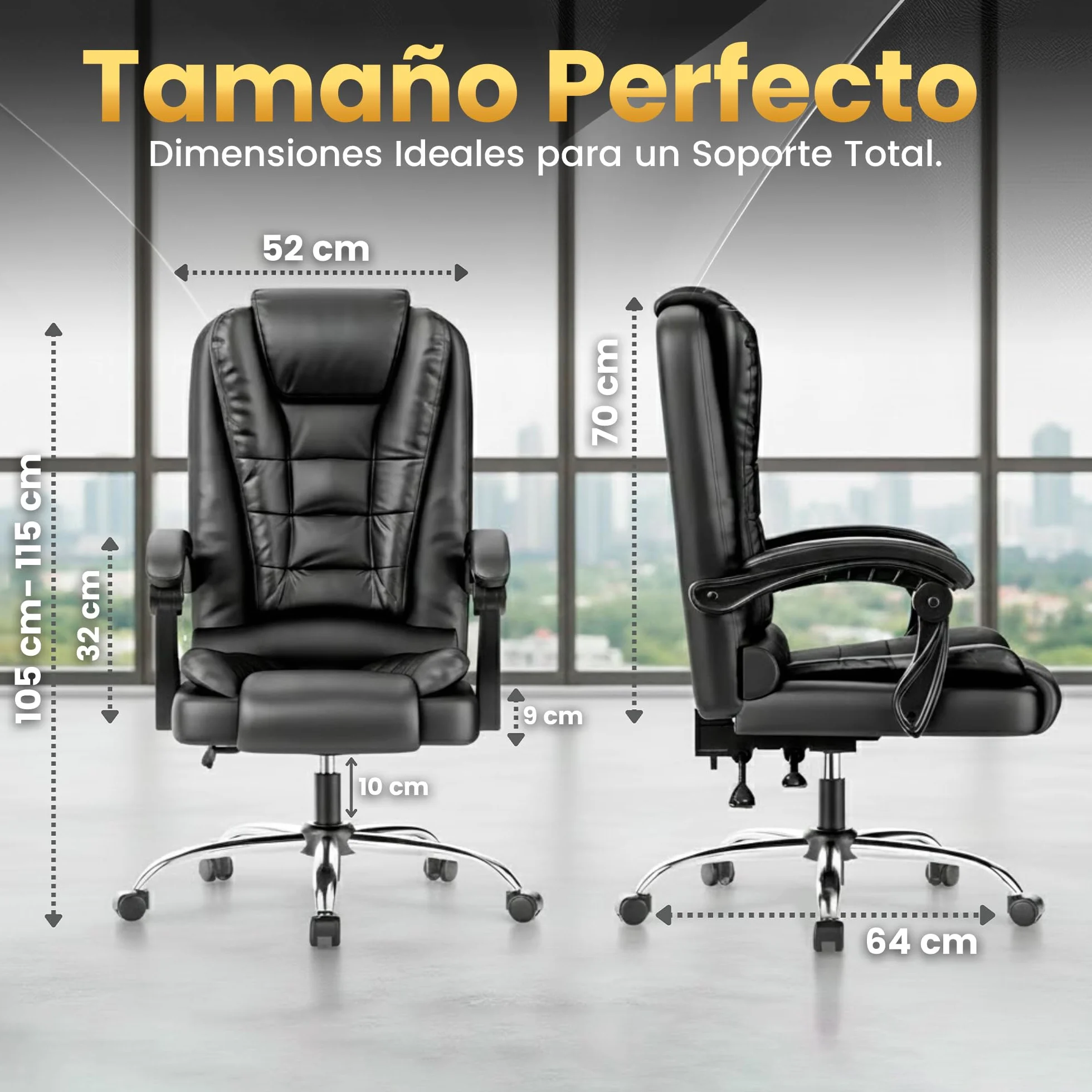 EveryKip Silla de Oficina Profesional con Respaldo Alto 360° Sillón Escritorio Reclinable Cojín Lumbar Altura Ajustable Negro