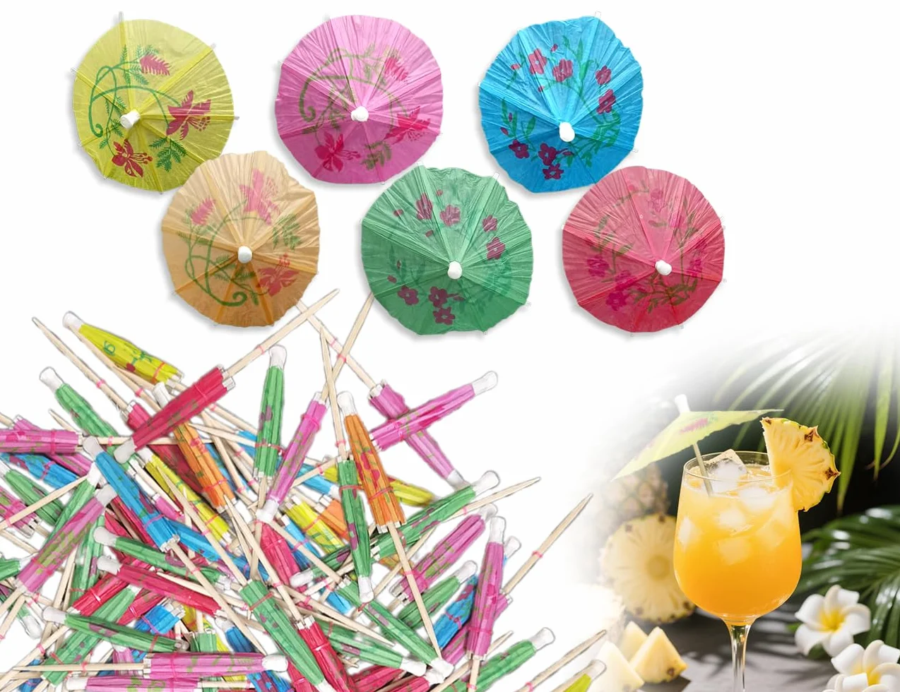 Sombrillas De Cóctel, Mini Sombrillas De Papel, Decoración para Bebidas, Fiestas, Cumpleaños