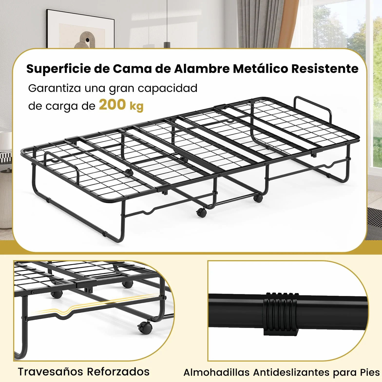 COSTWAY Cama Plegable 90 x 190 con Colchón, Cama Supletoria Plegable con Espuma de Memoria y Estructura Metálica, Individual de Invitado, Carga 220kg