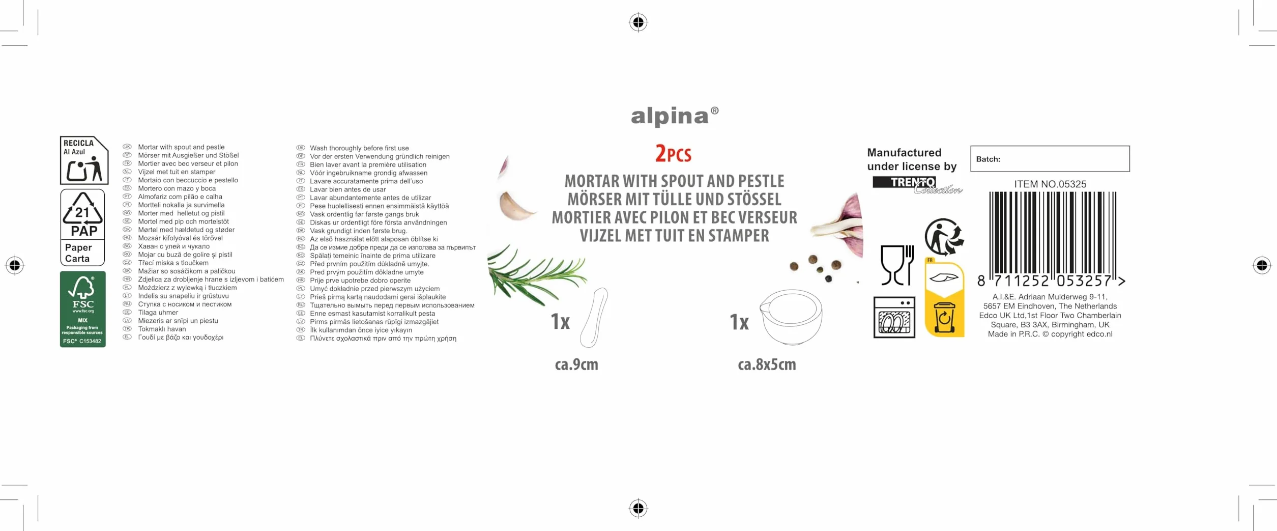Alpina Trituradora de mano de mortero y mortero de porcelana blanca de 8,5 cm