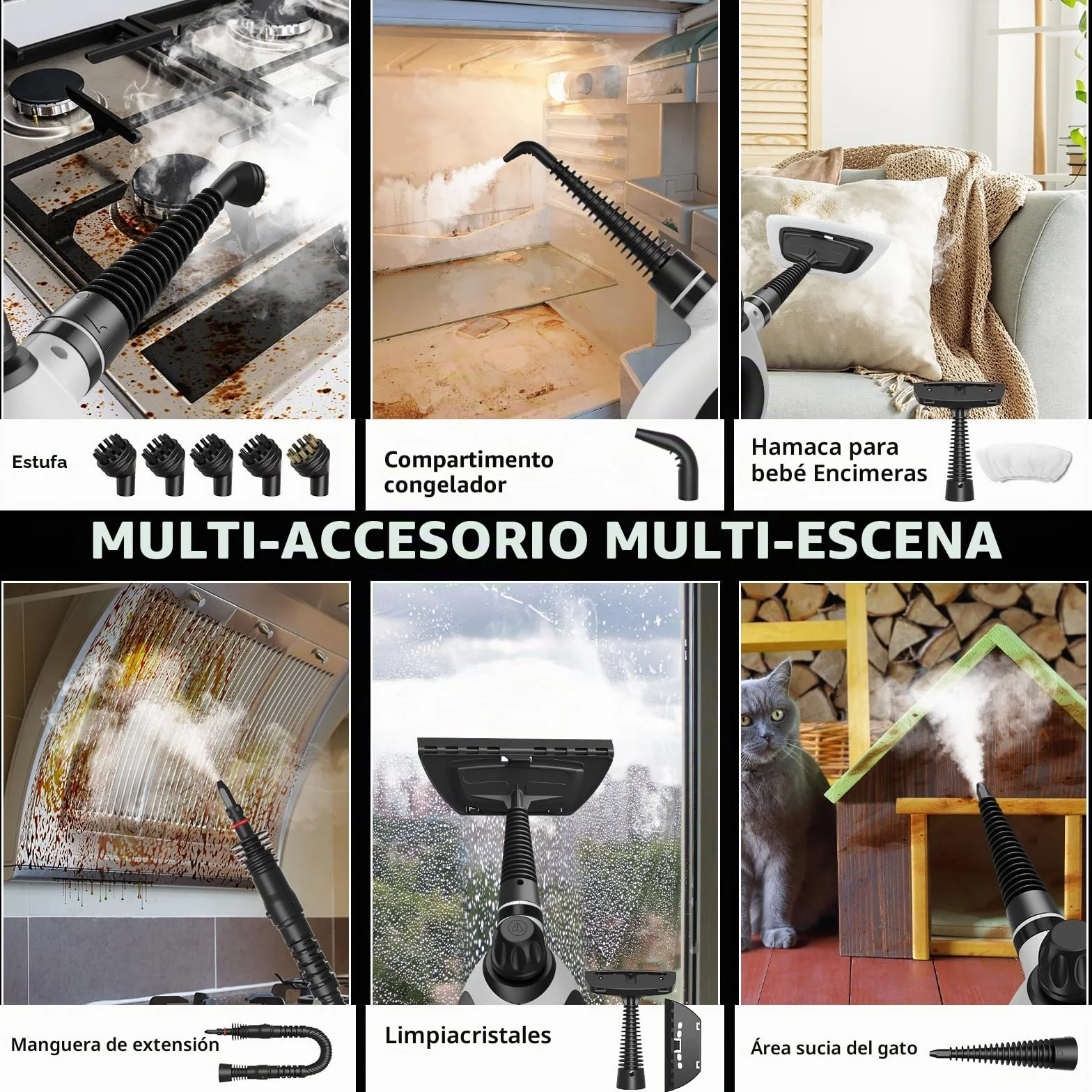Vaporeta Limpieza Hogar Portátil Multiusos con Cierre de Seguridad y 14 Accesorios, Presurizado de Mano para Baño Ventanas Cocina