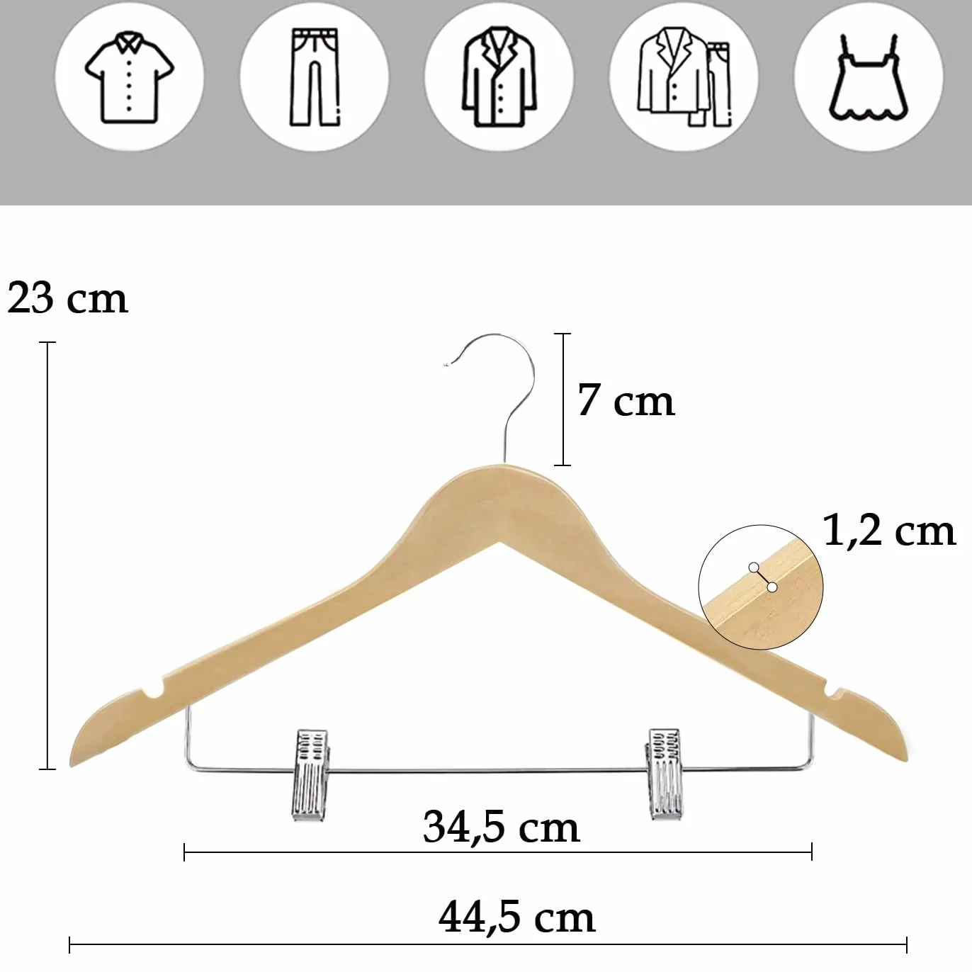 MERCURY TEXTIL - Perchas Ropa de Madera con Pinzas y Muescas Antideslizantes, Pinzas con PVC para No Dañar la Ropa, Gancho Giratorio 360°, Perchas Madera Maciza sin Astillas.(Madera, 10 Unidades)