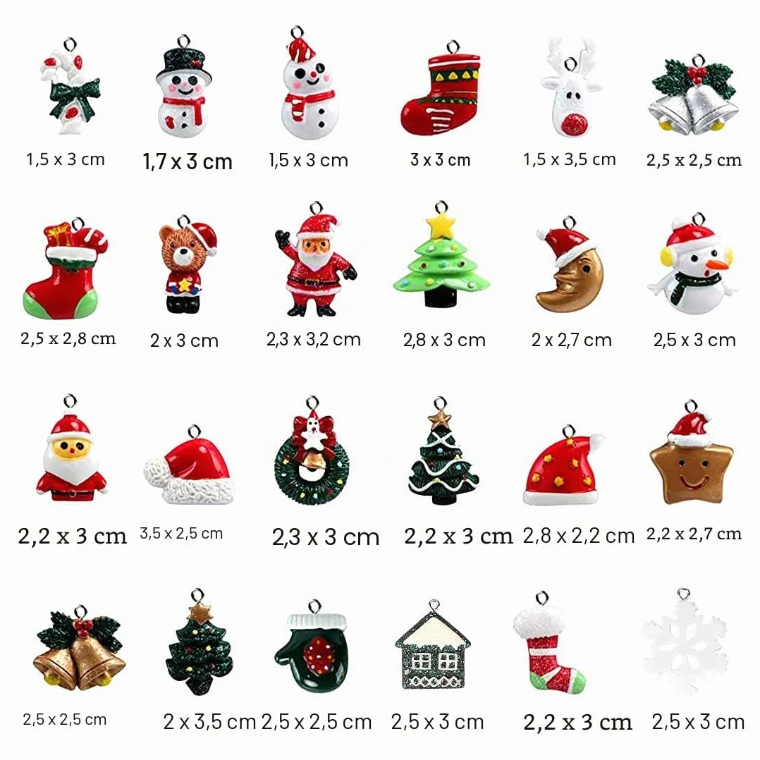 24 Piezas Mini Adornos Navideños Resina Papá Noel Árbol Navidad Muñeco Nieve Reno Colgantes Decoración