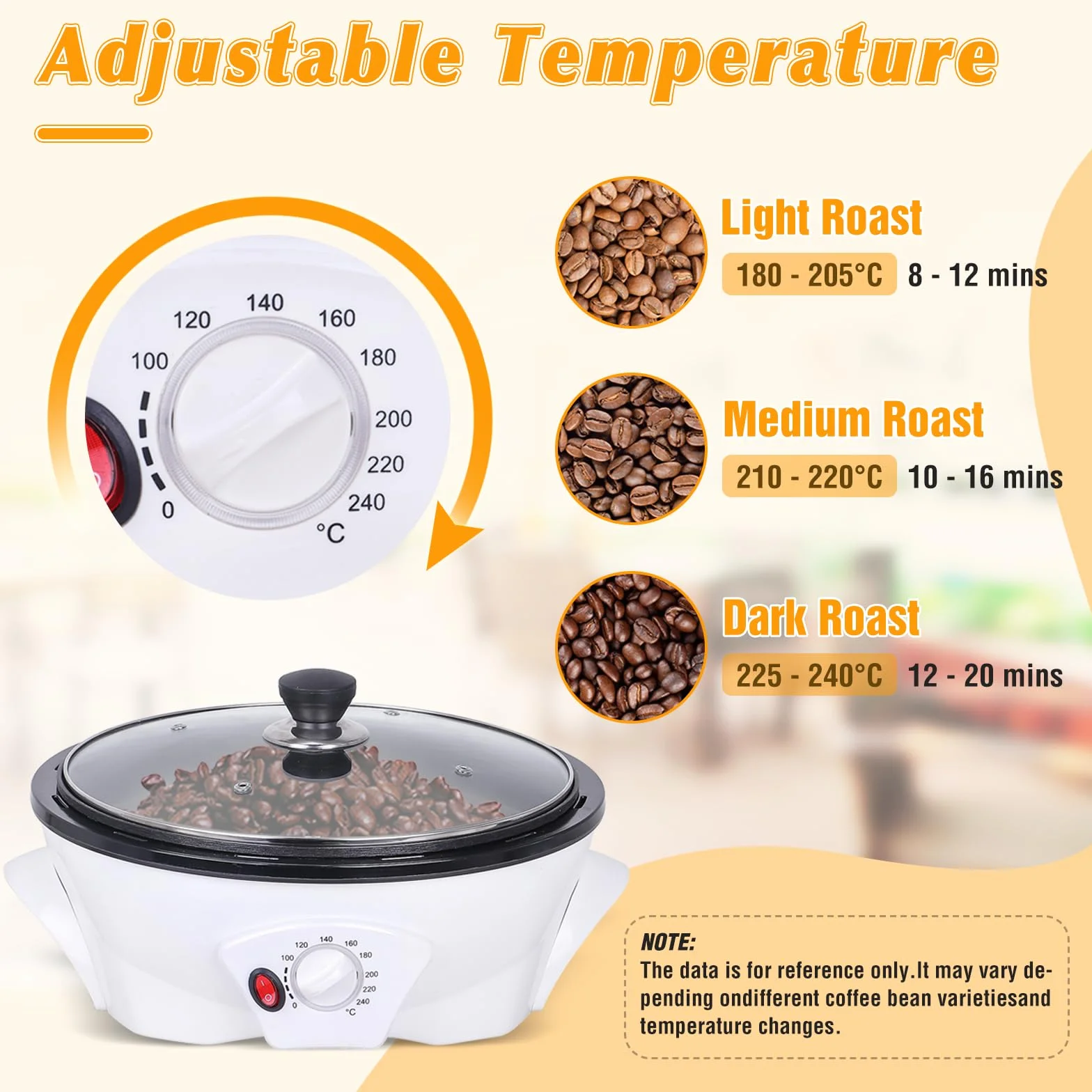 Tostador de Café 500g 0-240℃ 1200W con Temporizador