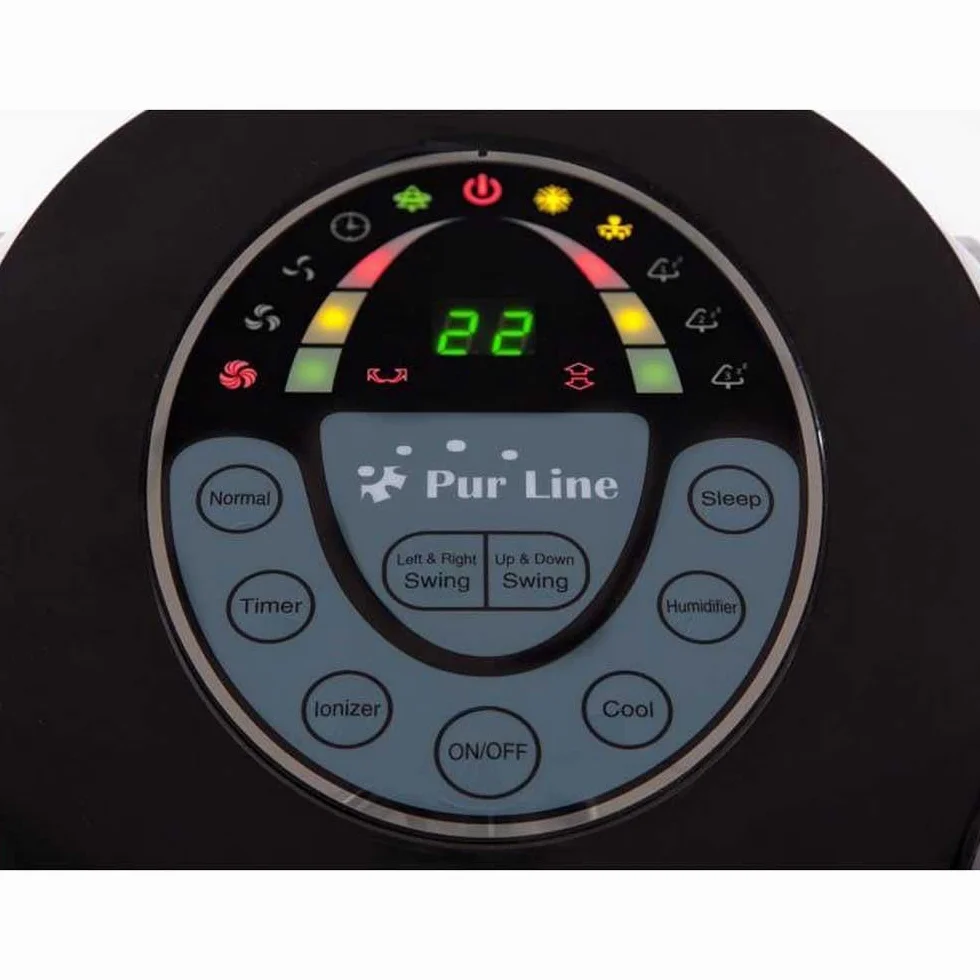 PUR LINE | Climatizador Evaporativo Digital Gran Capacidad Panel LED, 6 Velocidades, Ionizador, Temporizador de 24h, Rejilla Motorizada, Control Remoto y Tanque 15 Litros –