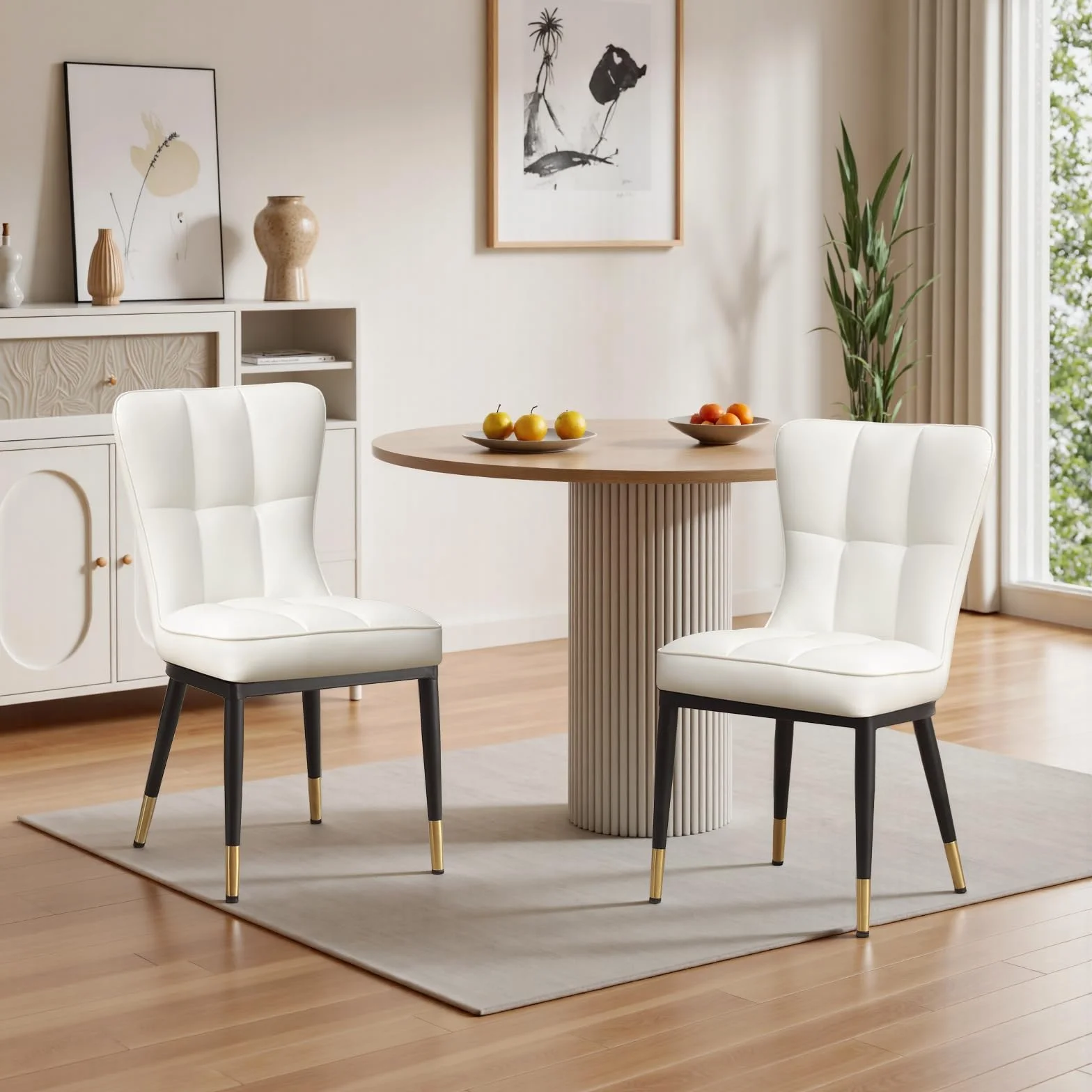 Bekrvio Juego de 2 sillas de comedor de piel sintética (8 cm de grosor) de 200 kg, patas de metal de una pieza, sillas de cocina con respaldo, ligeras y lujosas sillas acolchadas para cocina, comedor