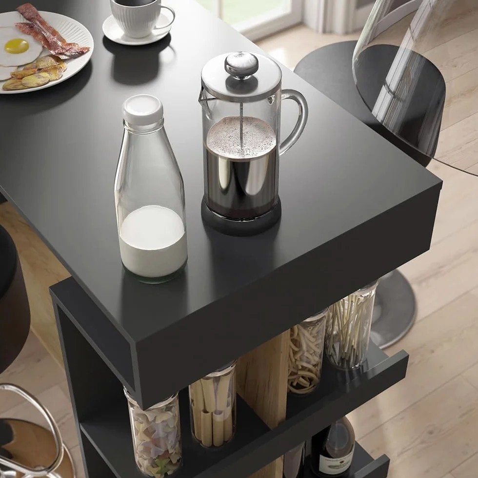 Vicco Set de Mesa de Bar Dana, Antracita/Roble Dorado, 108 x 50 cm con 2 taburetes de Bar, con estantes Abiertos para Usar como Mesa Alta