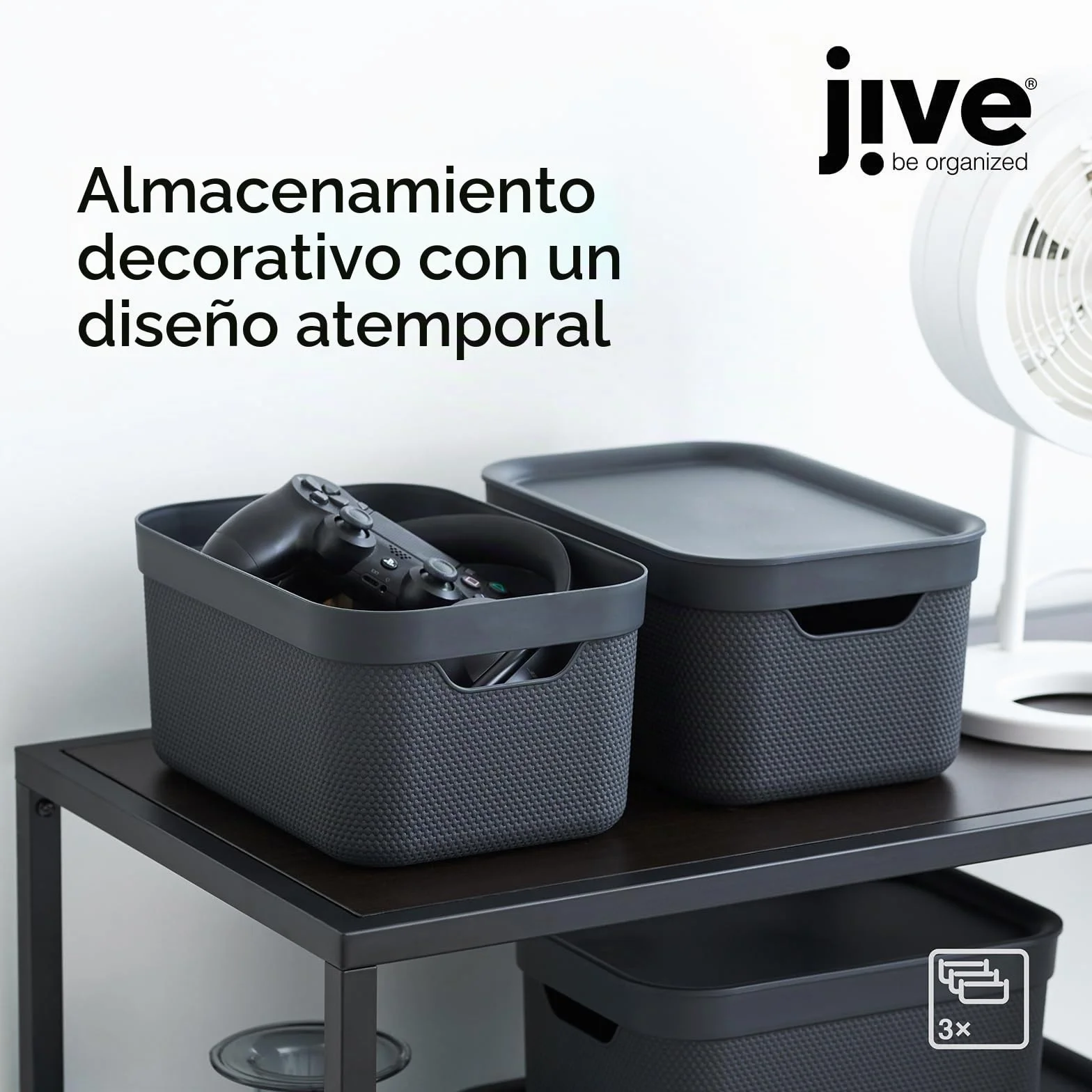 Jive juego de 3 cajas decorativas almacenamiento 5L plástico PP reciclado negro