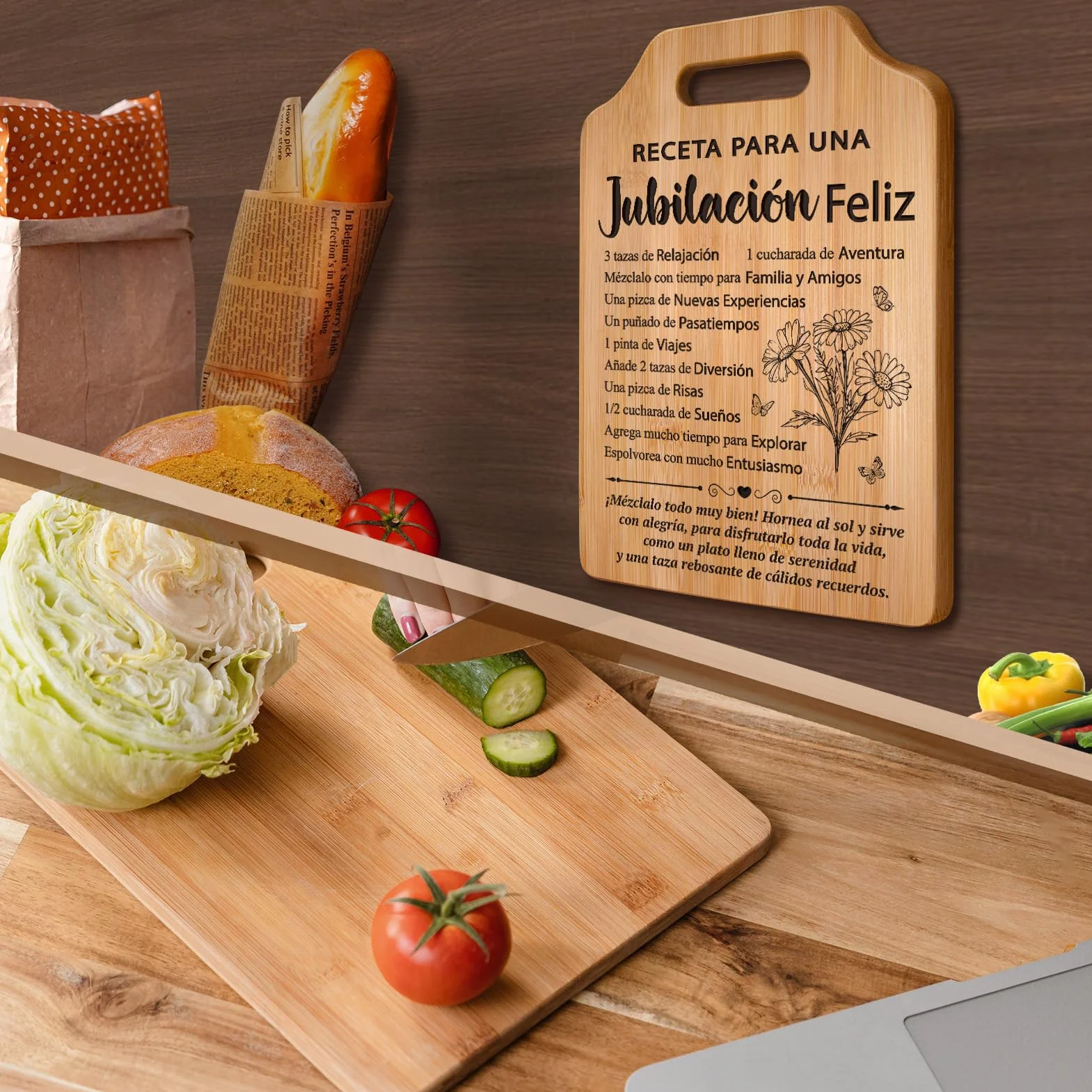Tabla de Cortar de Bambú Regalos Jubilación Mujer Ideas Originales