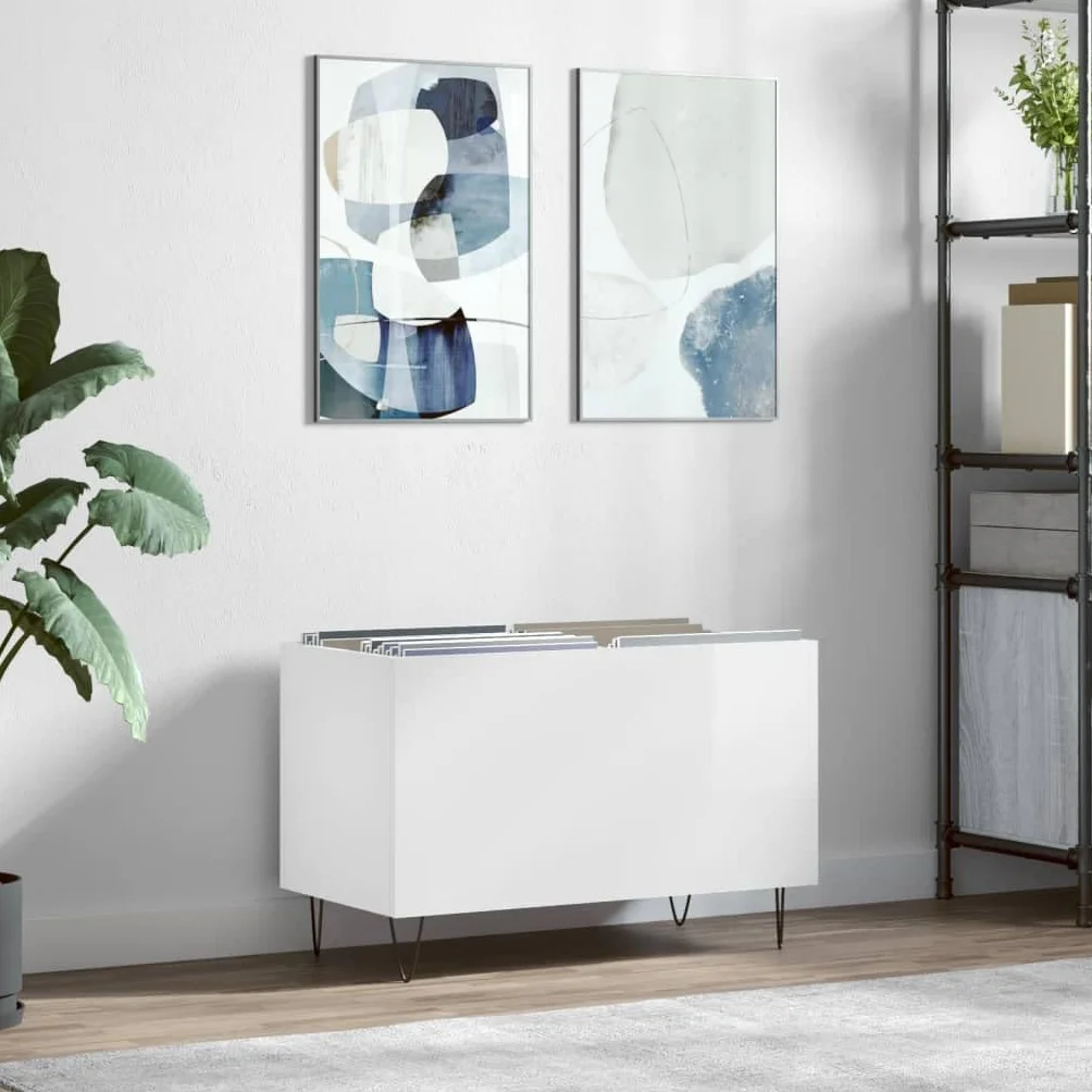 Armario para discos de vinilo, 74,5 x 38 x 48 cm, de madera con patas de hierro para mayor estabilidad y mucho espacio para discos LP