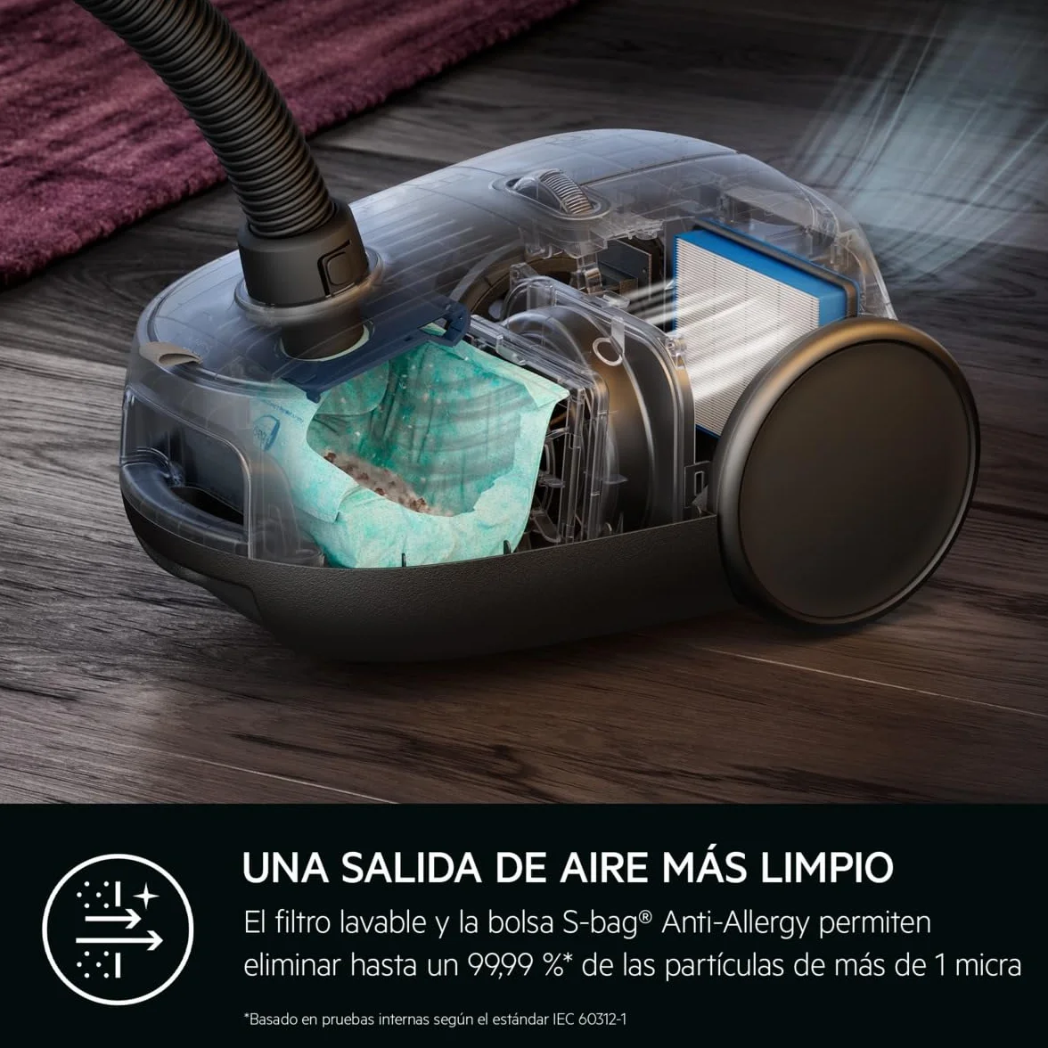 AEG AB61H6SW Aspiradora de Trineo con Bolsa, 850W de Potencia, 3,5L de Capacidad, Radio de acción 12m, Ruedas XL, Filtro Lavable, 3 cepillos + 3 Accesorios, 10 años garantía, Blanco