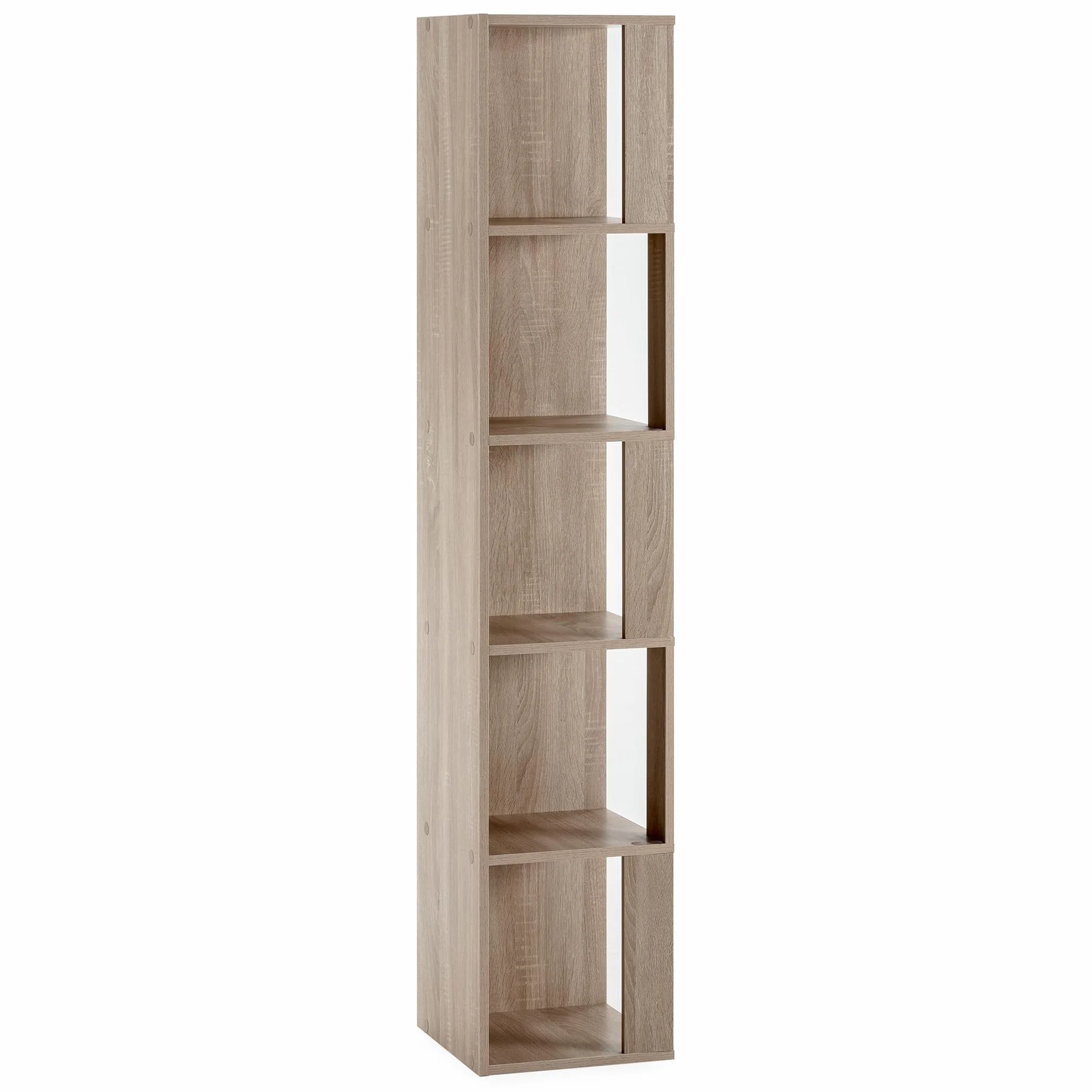 HOMN LIVING Estantería de rincón Fiyi 5 Huecos Color Roble, para Salón, Comedor o Despacho, 32 cm (Ancho) 32 cm (Profundo) 161 cm (Altura)