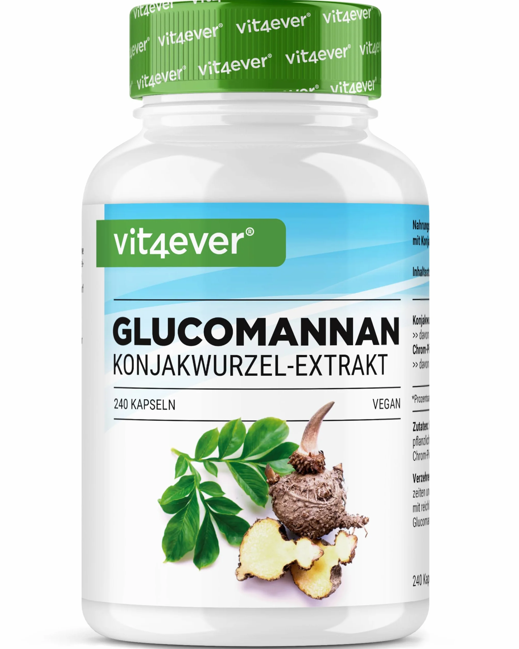 Glucomanano de la raíz de konjac 240 cápsulas 4200 mg por porción diaria con cromo Vegano