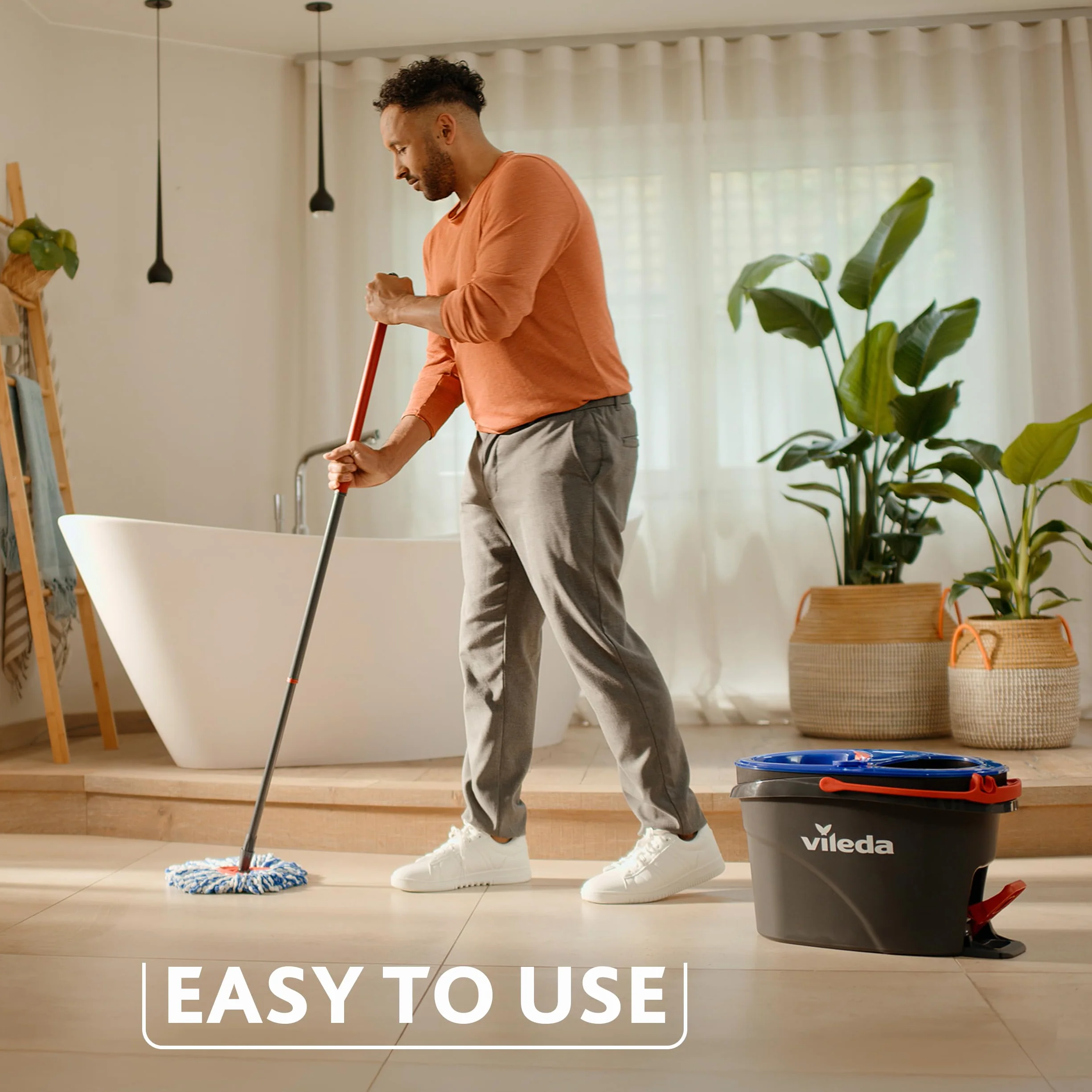 Vileda H2PrO Spin Mop, fregona giratoria con cubo doble depósito y pedal escurridor sin manos