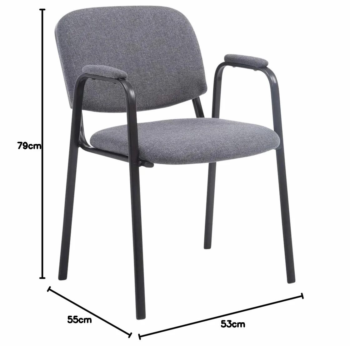 CLP Silla Apilable Ken Pro Acolchada con Reposabrazos, Silla de Conferencia de Tela Apilable, Estructura Metalica Negra Resistente hasta 150 kg, Color:Gris