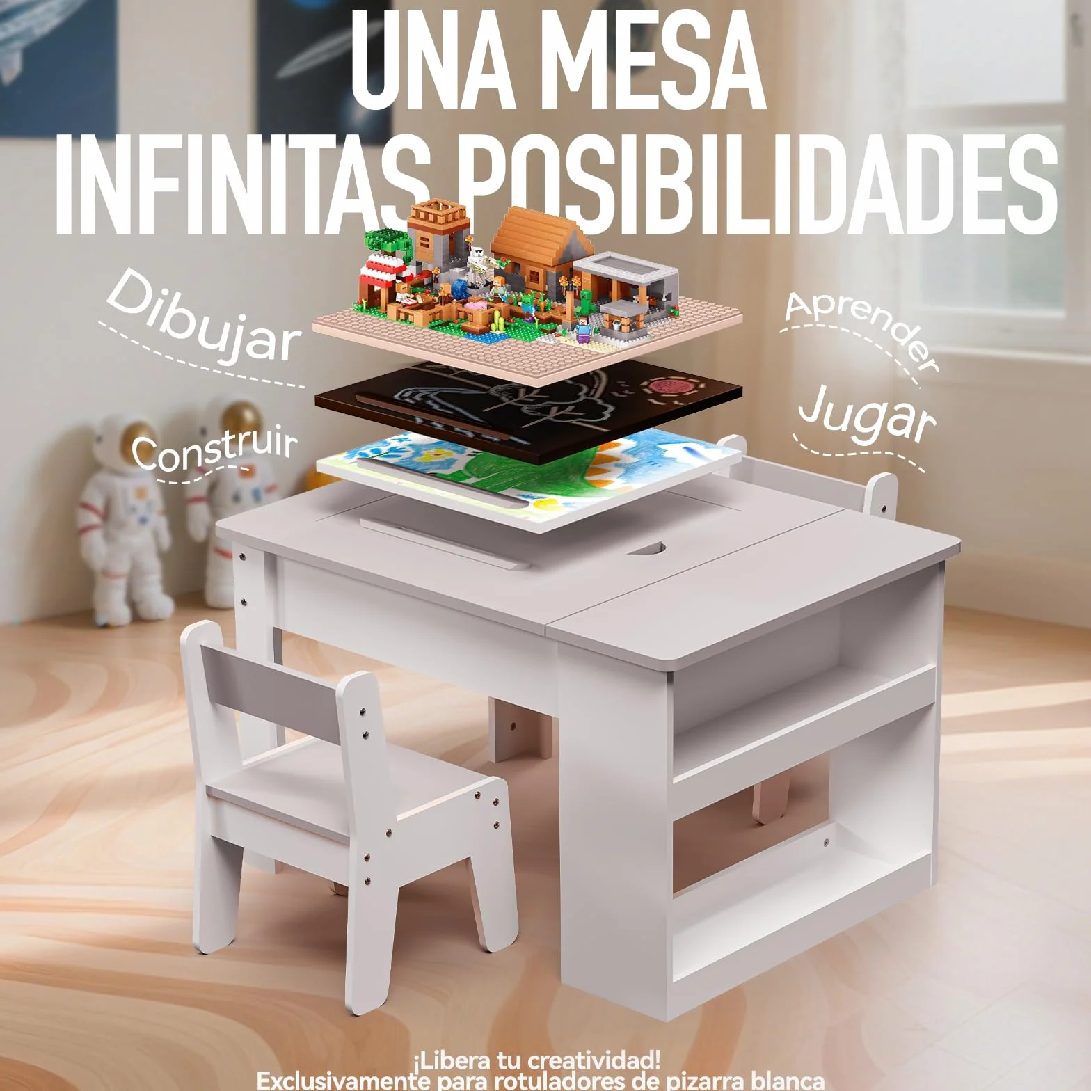 Mesa y Silla Infantil 2 Sillas Multifunción 4 Tableros Intercambiables Ajustable Antivuelco 60 kg