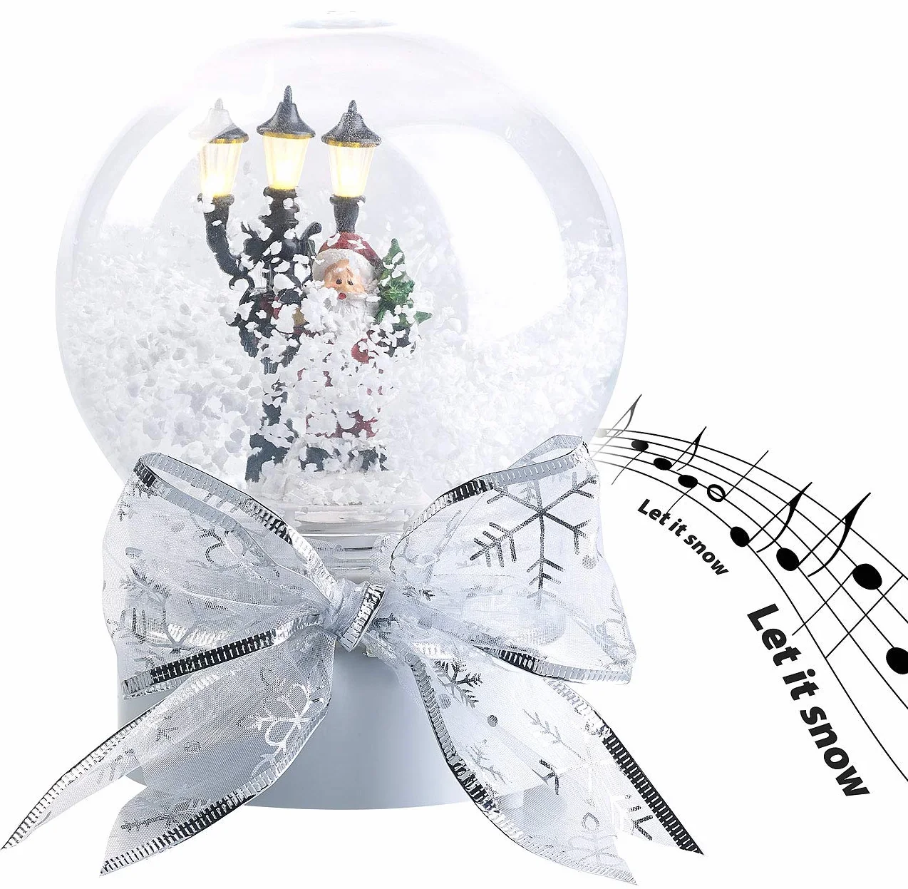 Infactory Globos de Nieve de Navidad - Bola: Globo de Nieve con Papá Noel Cantando, Mini farola de Calle con Leds, Activa luz, Sonido y torbellino de Nieve al Tocar (Esfera Cristal, Globo música)