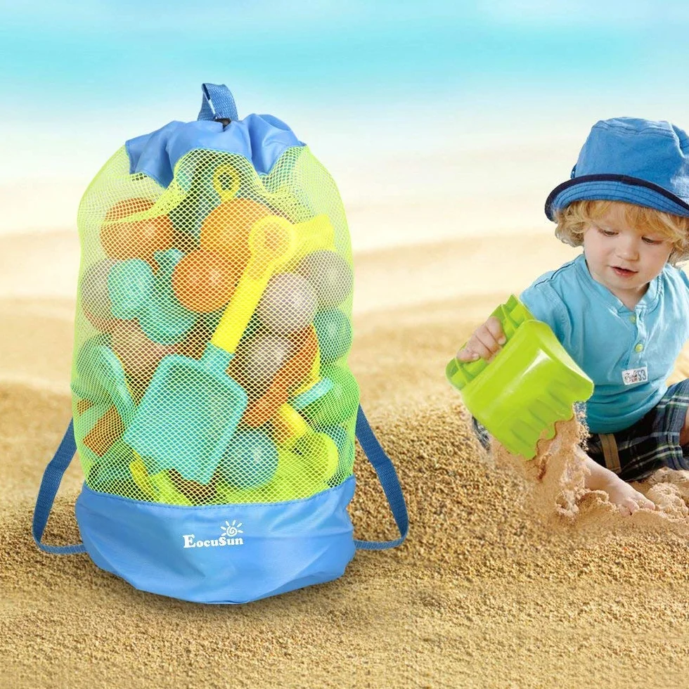 EocuSun Bolsa Grande de Malla para Juguetes de Playa con Cordón Ajustable Mochila Duradera para Niños