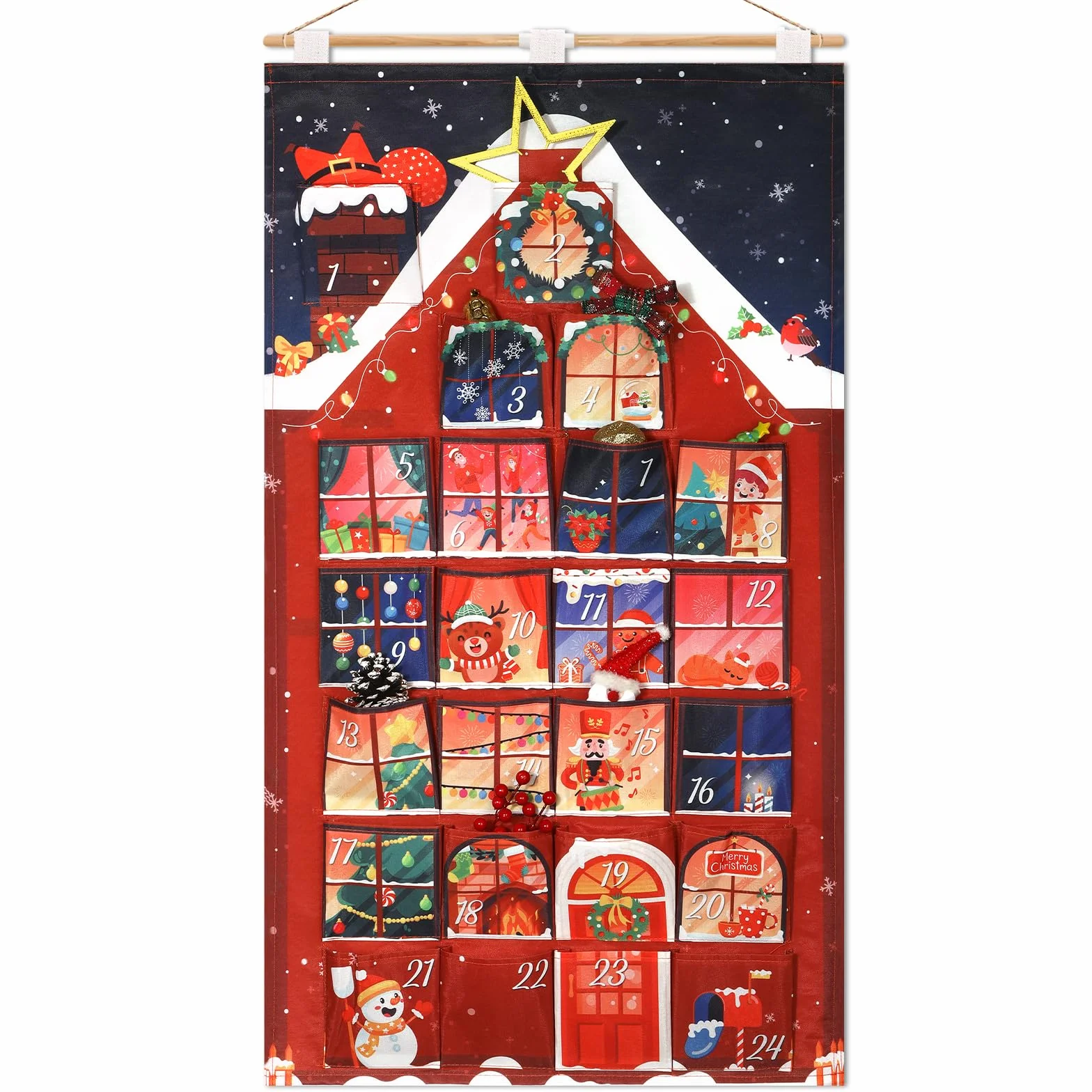 DPKOW Original Casa Calendario Adviento para Rellenar Vacio Tela Navidad DIY