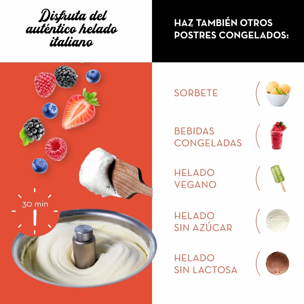 Musso Pola Stella 5030 Home Máquina de Helados Casera - 1,5 l de Helado en 30 Minutos - Heladora Italiana para Casa | Heladera para Hacer Helado, Gelato, Sorbete, Granizado | Robusta y Fácil de Usar