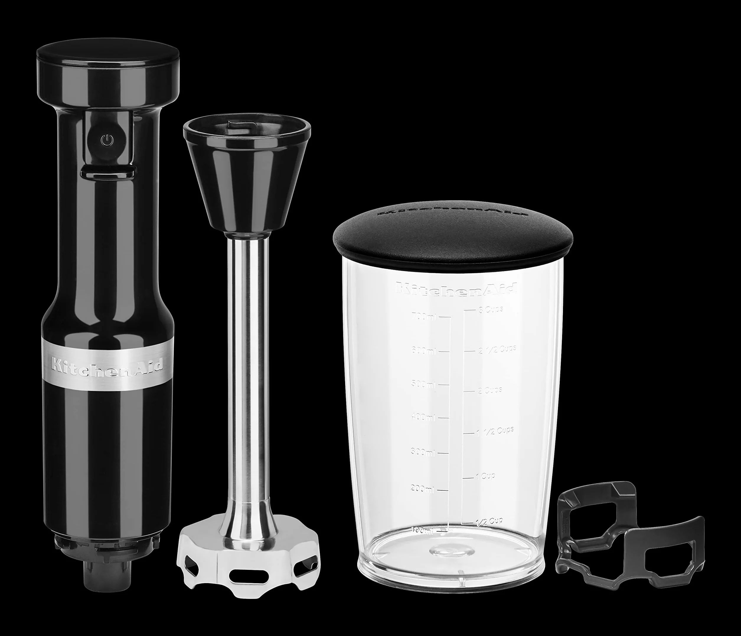 KitchenAid Batidora de Mano Clásica, Velocidad Variable 8250–11600 RPM, Mezcla, Tritura, Emulsiona y Espuma, Brazo y Protector Extraíbles, Vaso 700ml sin BPA, Diseño Ligero, Onyx Black