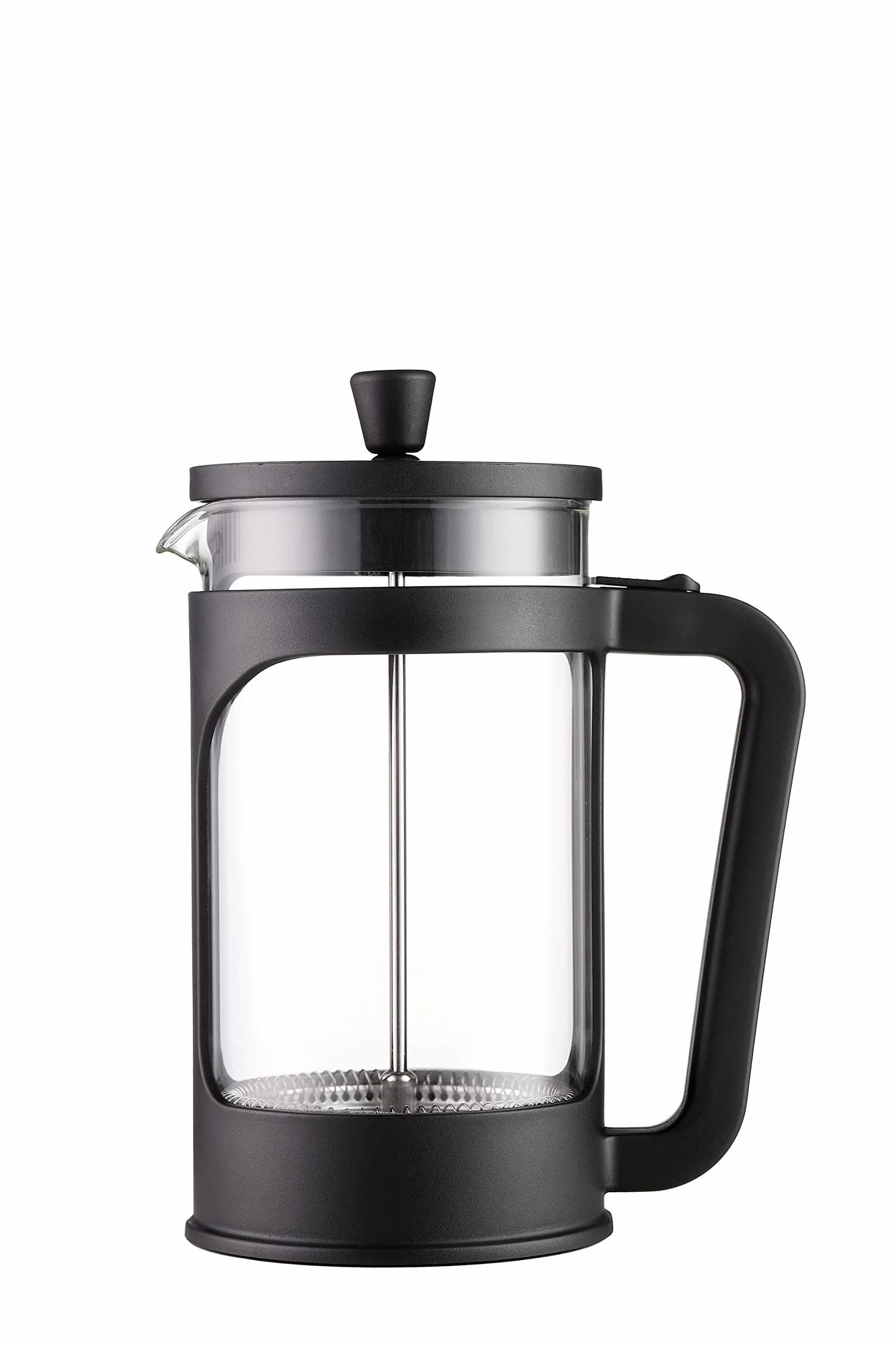 VIER - Cafetera/tetera de prensa francesa de 1 litro / 34 Oz. Vidrio borosilicato resistente al calor. Filtro acero inoxidable y cubierta negra.