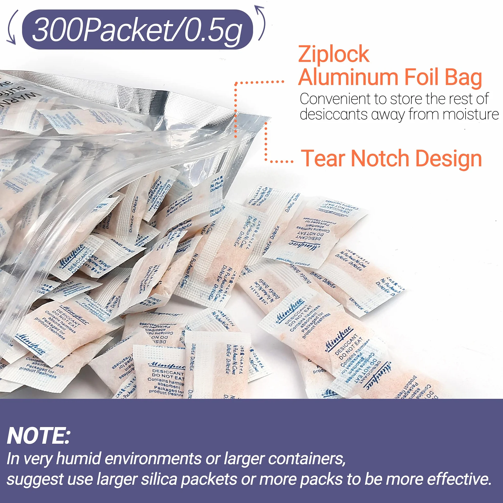 LotFancy 300 Bolsas de Gel de Sílice 0.5g, Desecante Antihumedad con Indicador (Naranja a Verde), Bolsitas Deshumidificadoras para Alimentos Electrónica Joyas y Colecciones