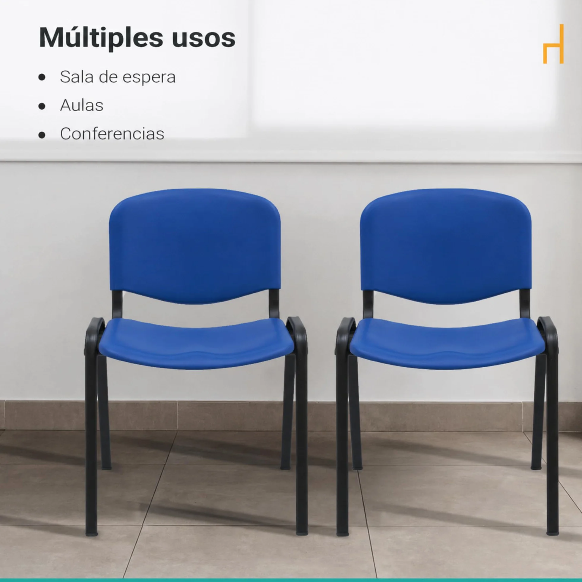 La Silla Confidente ISO de Plástico Apilable Pack de 4 Azul para Sala de Espera Oficina Reuniones