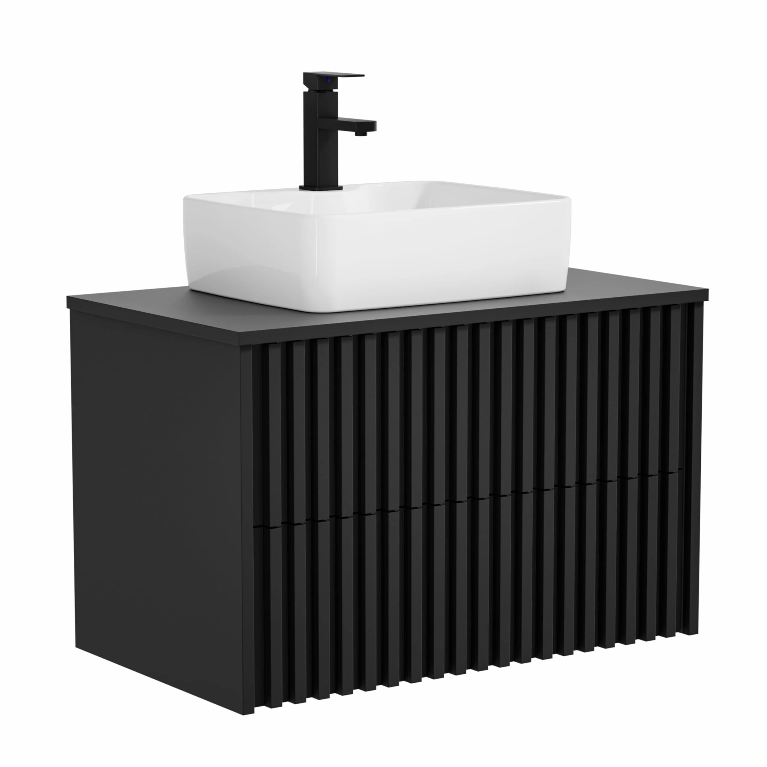 UEV Mueble de Baño 80CM con Lavabo de Cerámica, Mueble de Baño Suspendido Combina Elegancia y Funcionalidad, Lavabo con Mueble de Pared, Negro