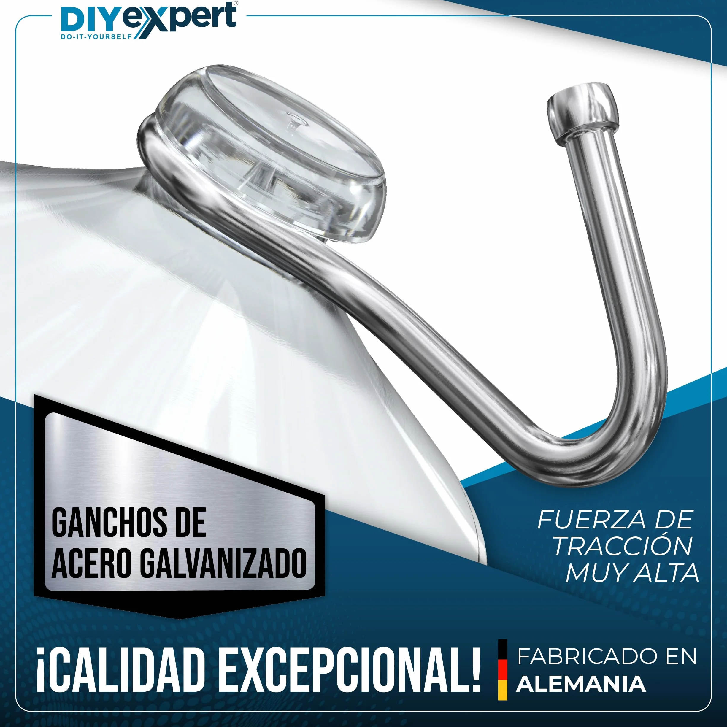 DIYexpert Ventosa con gancho | Gancho de succión fabricado en Alemania | [Ø 40 mm] [10 piezas] | Ventosas de alta calidad para camping y coche | Ideal como toallero y decoración navideña