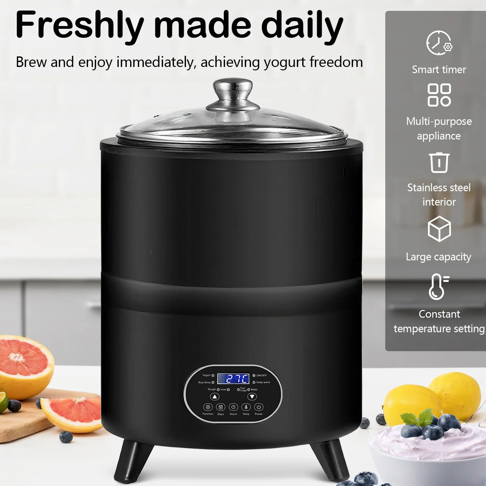 Aisny Yogurtera, Multifuncional Máquina de Yogur de 8 litros con Gran Capacidad y Pantalla de Tiempo Yogurt Maker para la Producción de Yogur en Grandes Cantidades