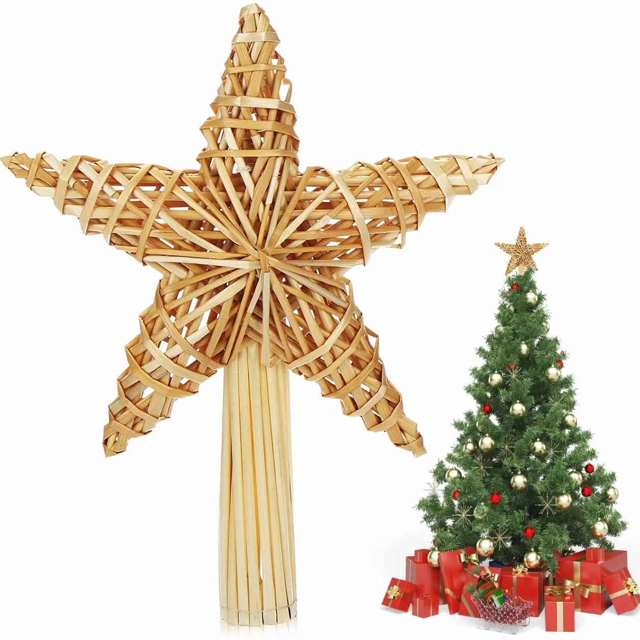 Estrella Arbol de Navidad, Punta del Árbol de Navidad Paja, Adorno Navidads Copa del Árbol, Topper de Estrella del Árbols de Navidads, Decoración de Árbols de Navidadss