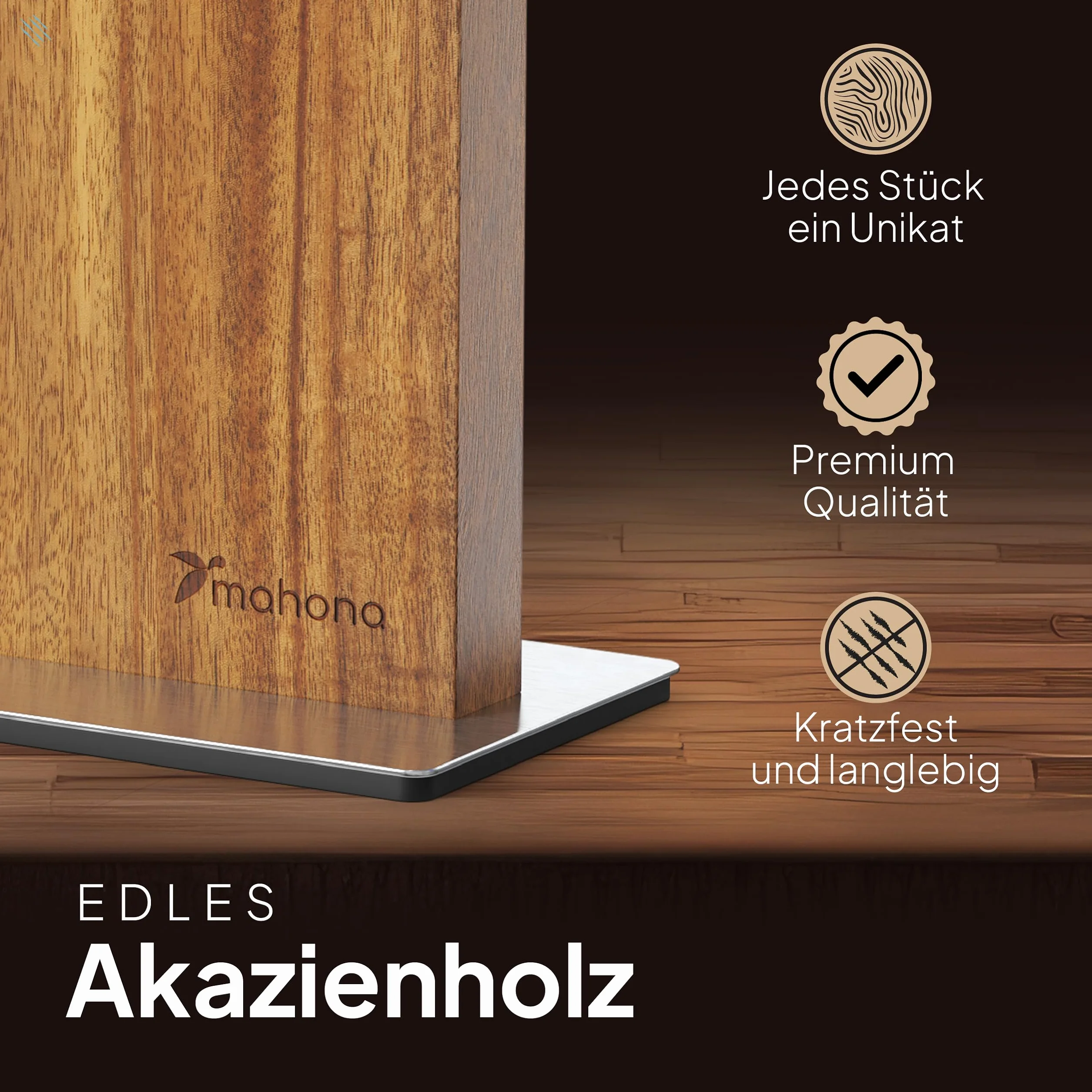 Mahona Bloque magnético para cuchillos de madera de acacia 23,5 x 22,5 cm doble cara sin taladrar