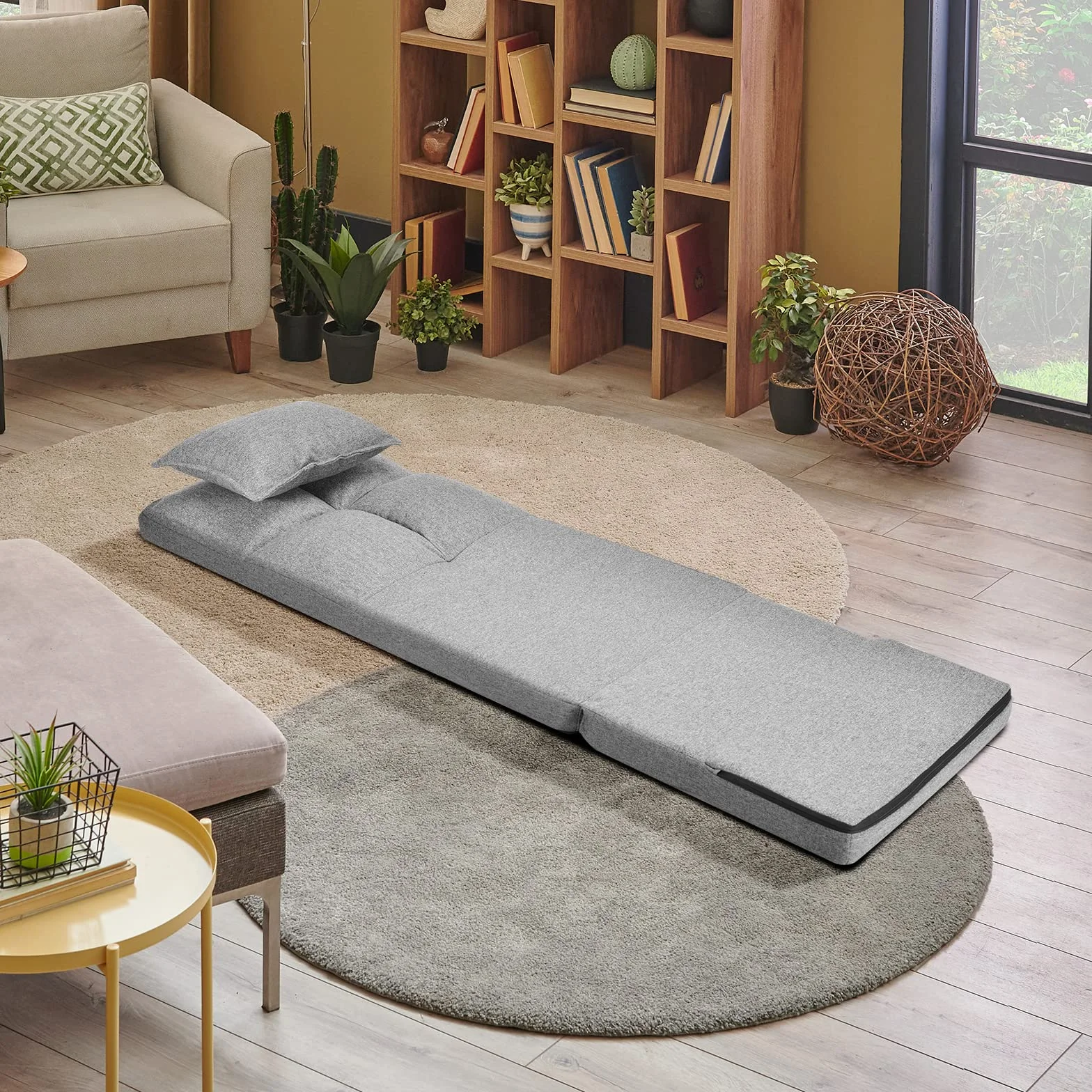 GOPLUS Sofá de Suelo Ajustable en 5 Posiciones, Silla Plegable, Sofá Convertible 1 Plaza, Silla Perezosa para Salón, Oficina, 176 x 61 x 18 cm, Carga 100 kg (Gris)