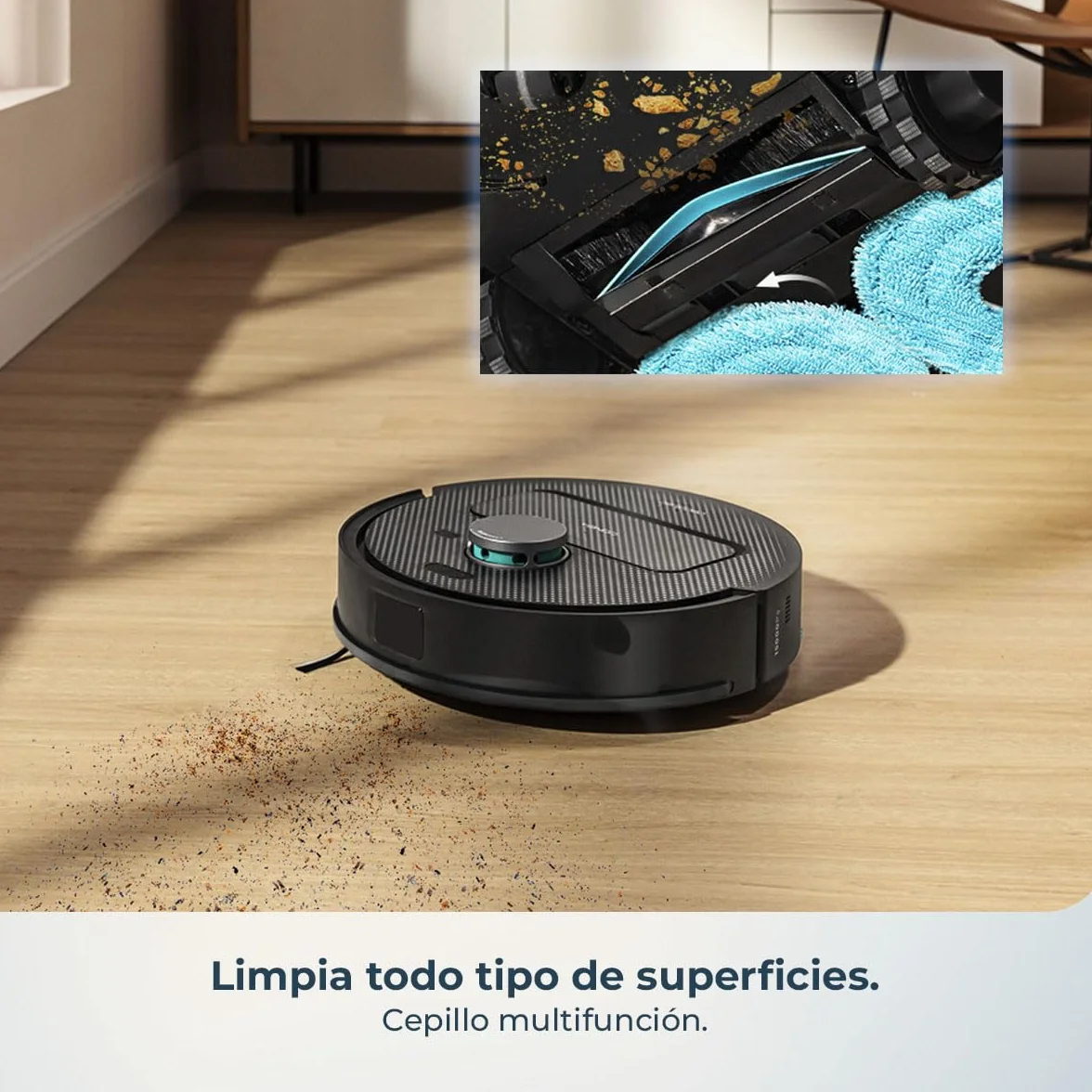 Cecotec Robot Aspirador y Friegasuelos con Base de Autovaciado y App Conga X50 X-Treme. Navegación Láser, Mapeo Interactivo, 15000Pa, Autonomía 240mins, Mopas Elevables, Base con 3 Depósitos