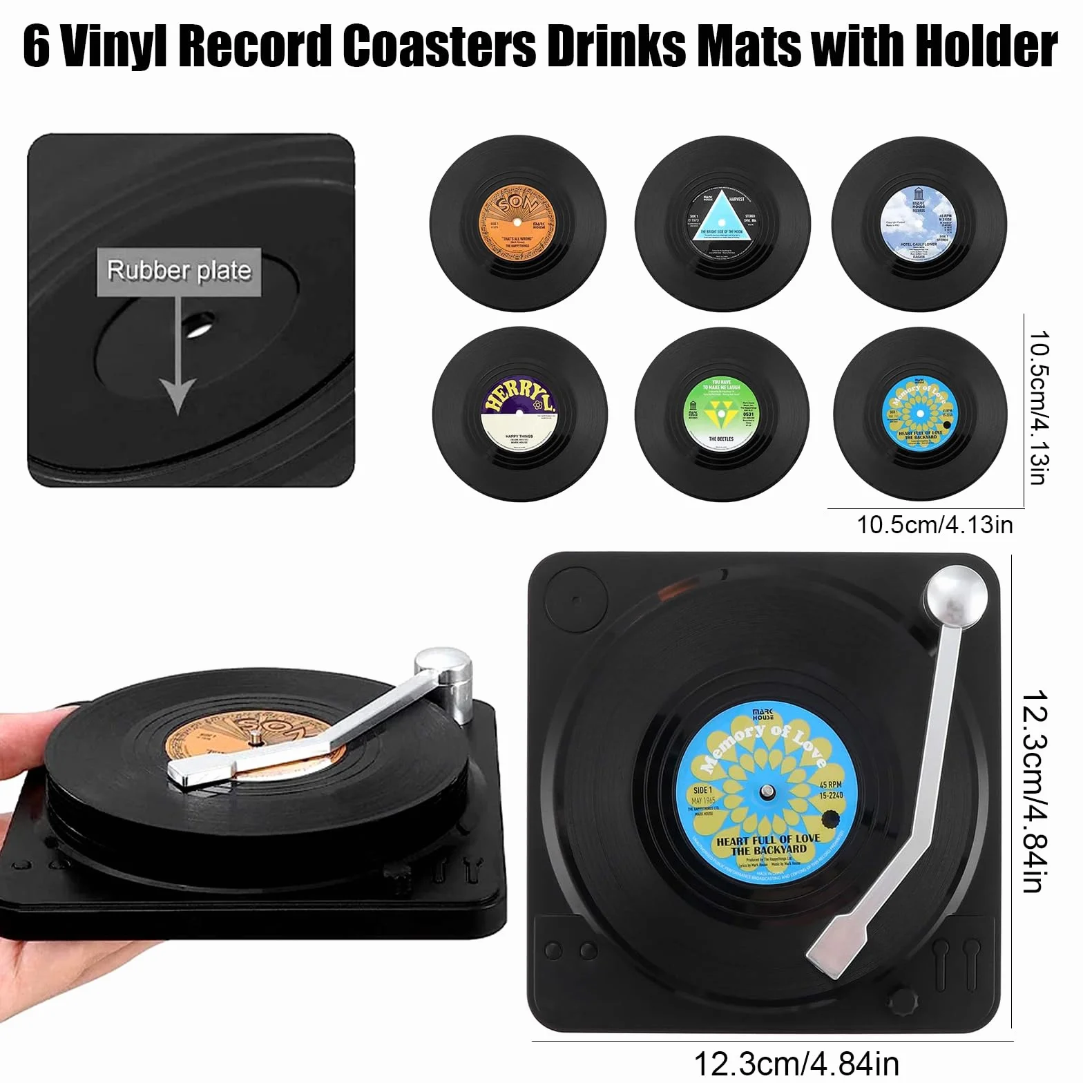 6 posavasos de silicona, posavasos retro de vinilo con soporte, en forma de discos de vinilo, para café, té, jarra de cerveza, vino, de cristal, casa y bar