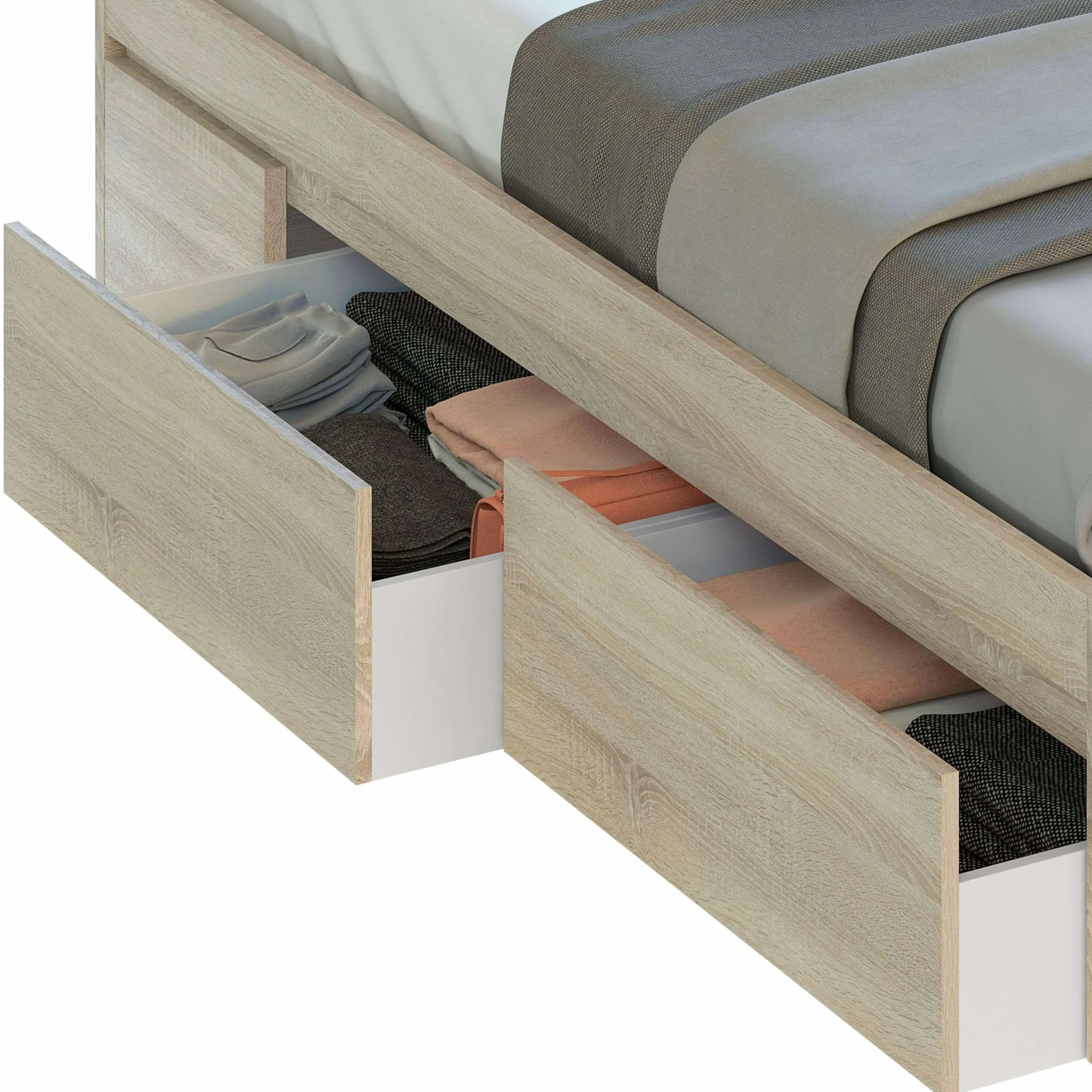 Miroytengo Cama de Matrimonio con 4 cajones Estilo Nórdico Color Roble Canadian 150x190 cm