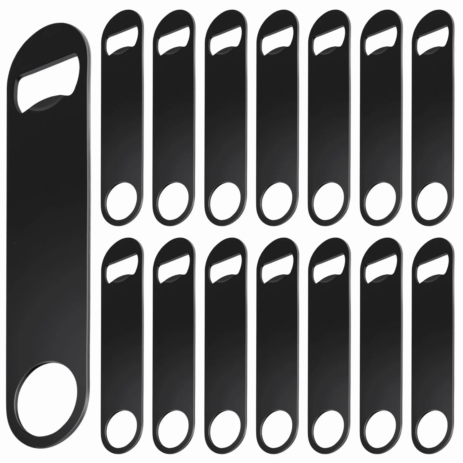 Paquete de 15 abrebotellas plano de acero inoxidable negro de 7 pulgadas, abridor de botellas de cerveza, abridor de botellas de bar, abridor de botellas de camarero