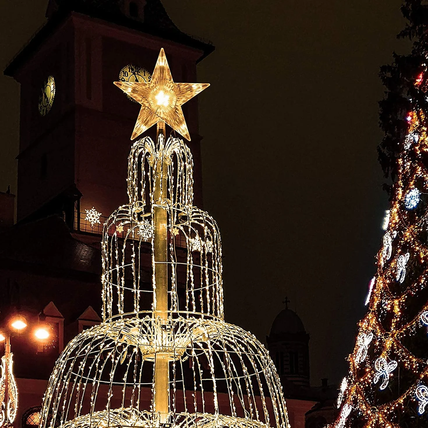 Topper de Estrella para Árbol de Navidad con Purpurina y Luz LED - Decoración Navideña