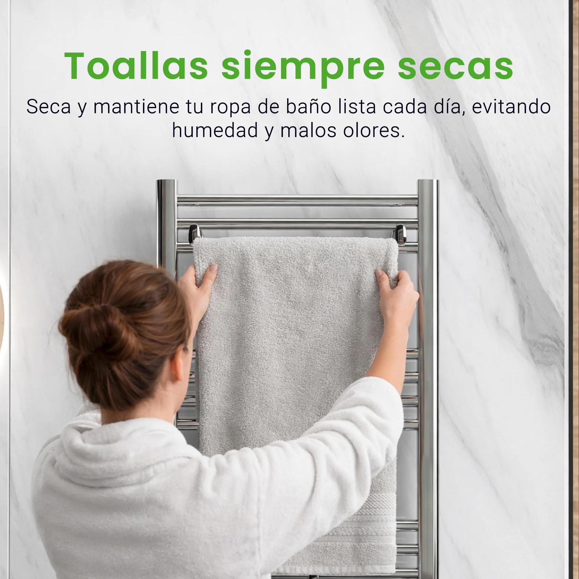 ROINTE Calientatoallas Elba Plus, Secatoallas Eléctrico Digital 19 Tubos, Acero, Blanco RAL 9016, 121.5x50x9.5 cm, 500W, Panel LCD Táctil