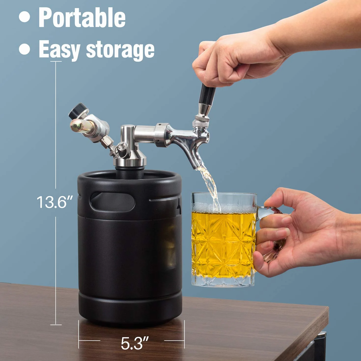 TMCRAFT - Mini barril de cerveza de acero inoxidable con funda de aislamiento, sistema portátil de dispensador para el hogar para calado, cerveza casera y cerveza artesanal (negro mate)