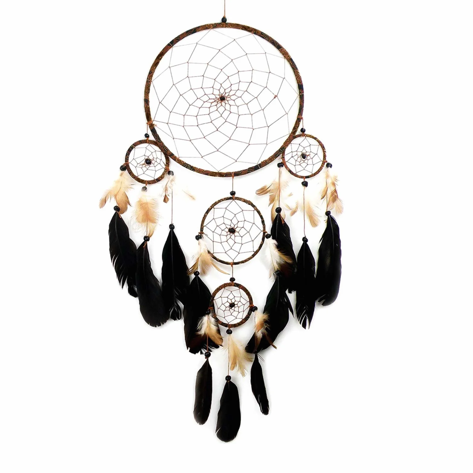 Dream Catcher Batik - Atrapasueños,Diámetro 22 cm 4 x Pequeño con Perlas y Plumas