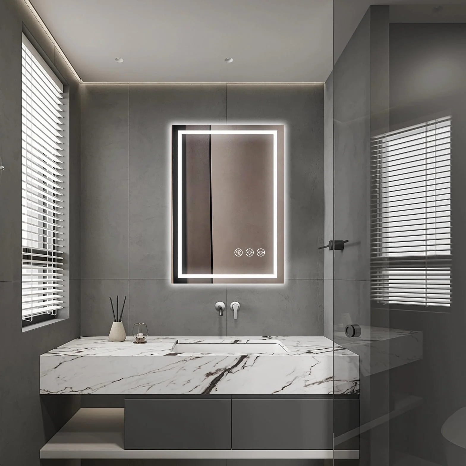 Espejo Baño con Luz 50x70cm LED Antivaho Regulable 3 Colores Luz Función Memoria