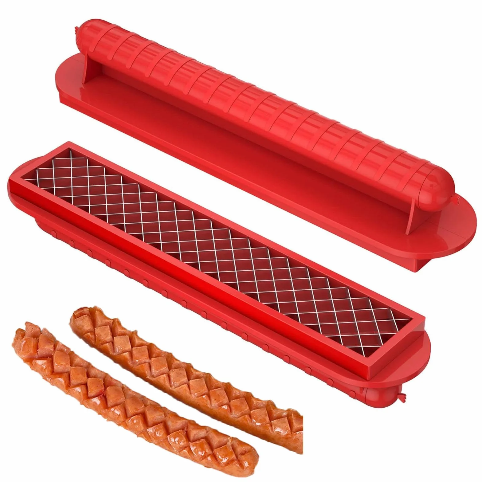 Cortador De Perros Calientes - Cortador De Hot Dogs Hot Dog De Espiral, Helicóptero De Jamón Compacto | Herramienta Livianas De Caza De Salchichas Roja Con Agarre, Dispositivo De Barbacoa Multipropósi