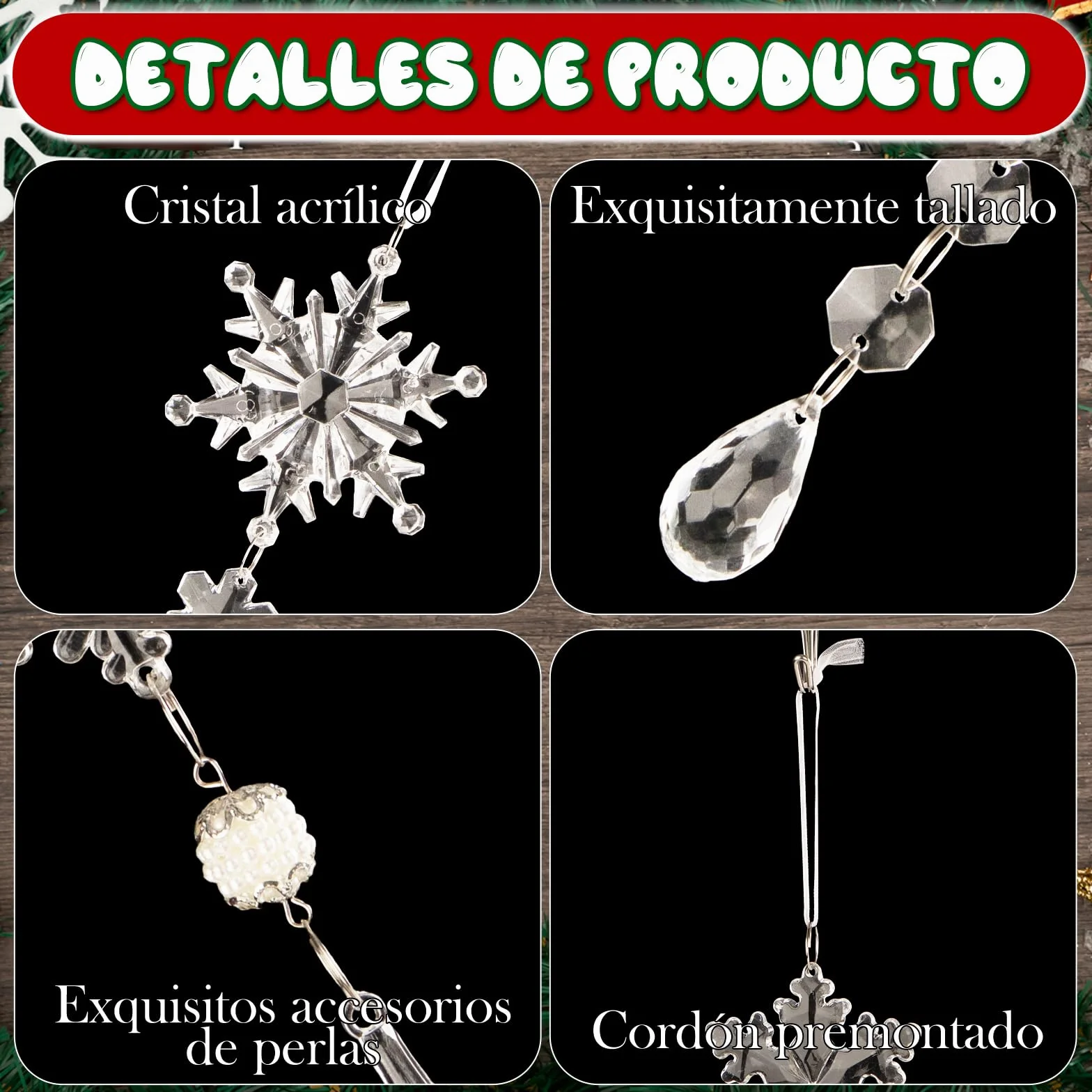Lanpn 22 Piezas Decoración Navideña Adornos del Árbol de Navidad de Cristal,Colgante Acrílico de Copo de Nieve de Carámbanos para Navidad Invierno Exterior Interior Fiesta Decoración Oro (Blanco)